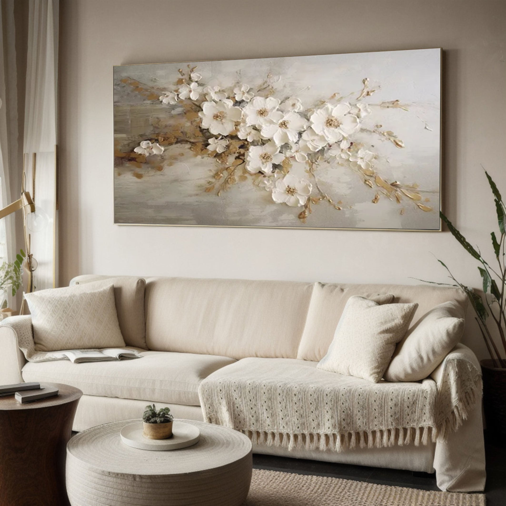 White Blossoms Tree Art Luxurious Modern Wall Decor #FT 052