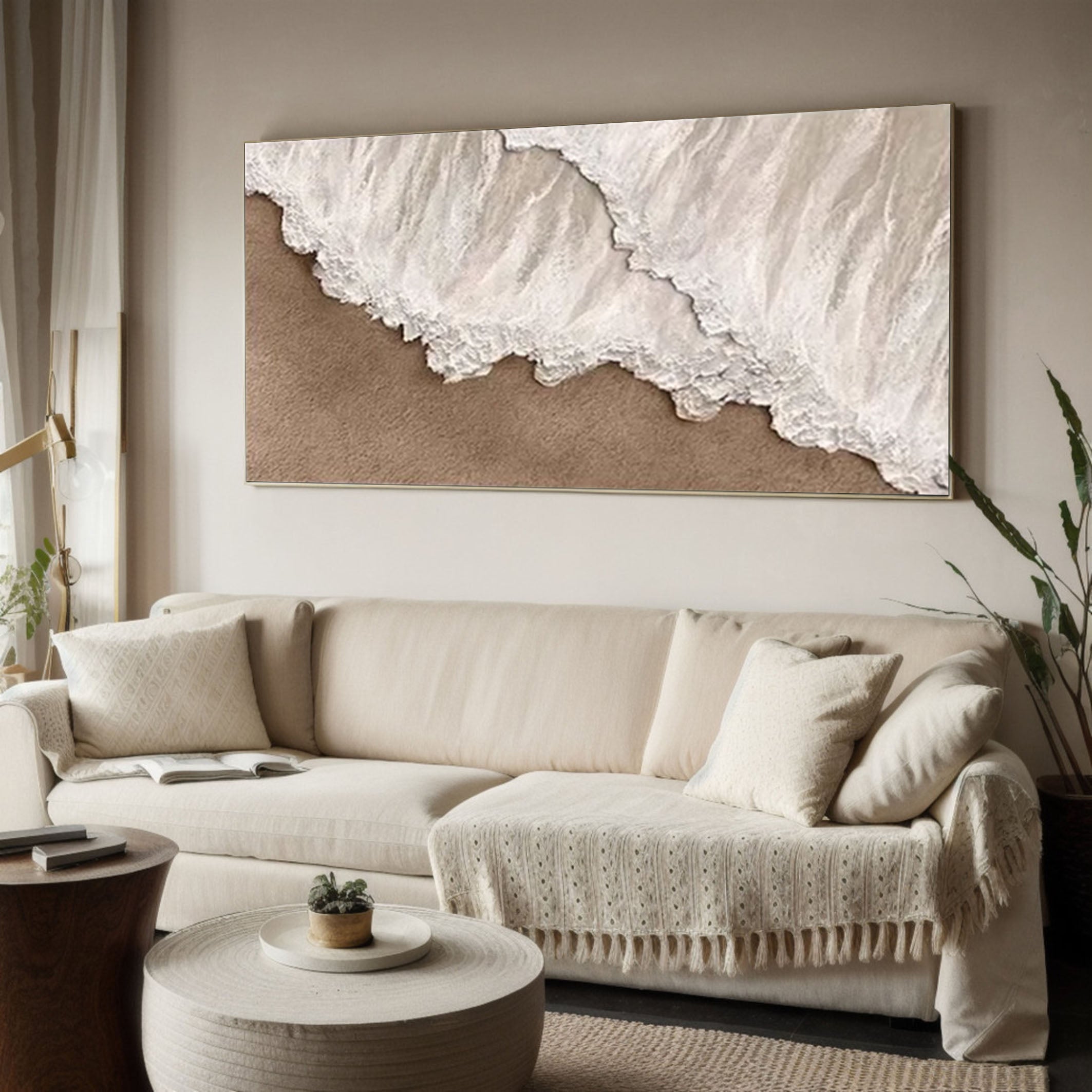 Ocean Whisper Beige Textured Wave Art on Canvas #OS 060