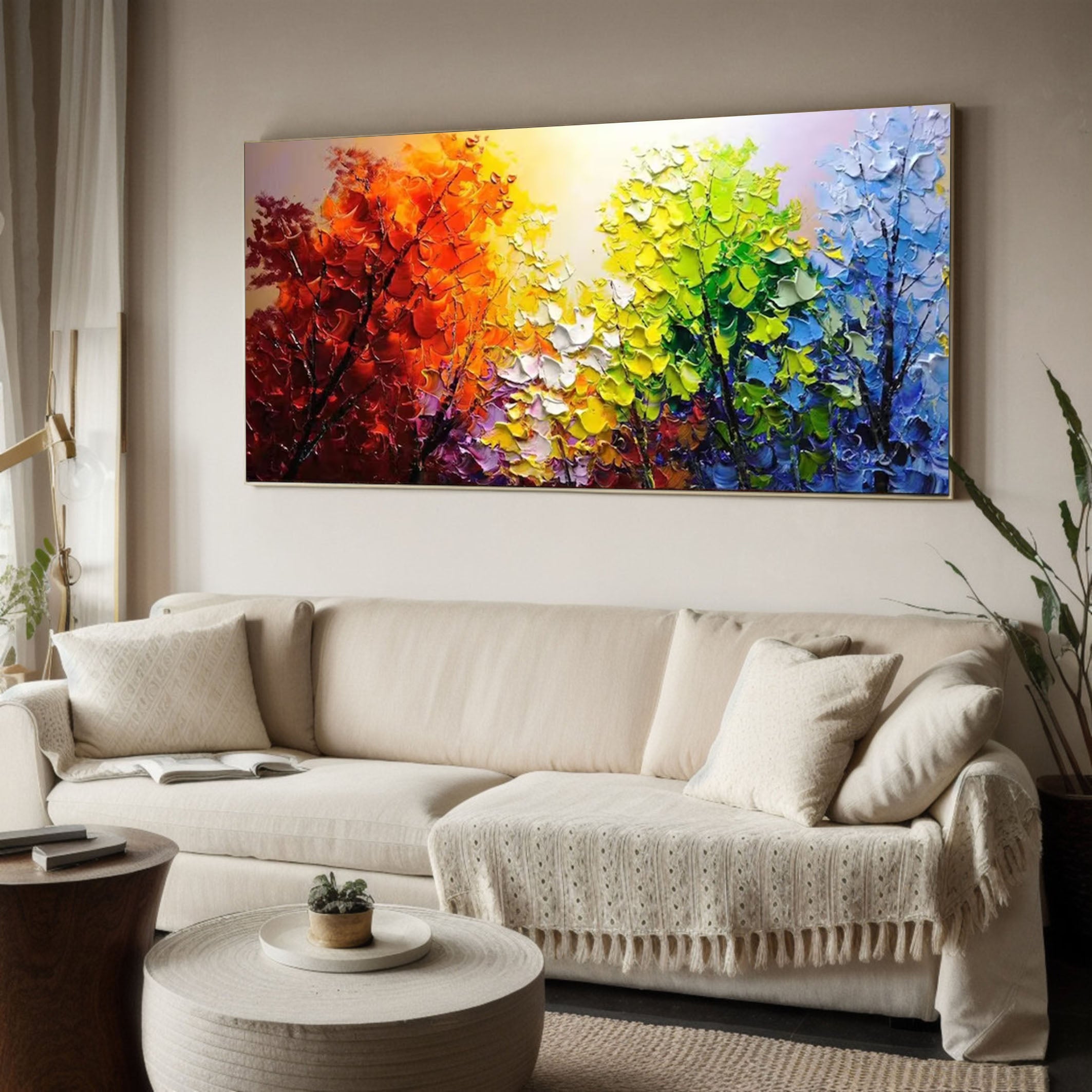 Autumn Hues Canvas Large Textured Colorful Wall Art of Seasonal Forest #FT 047