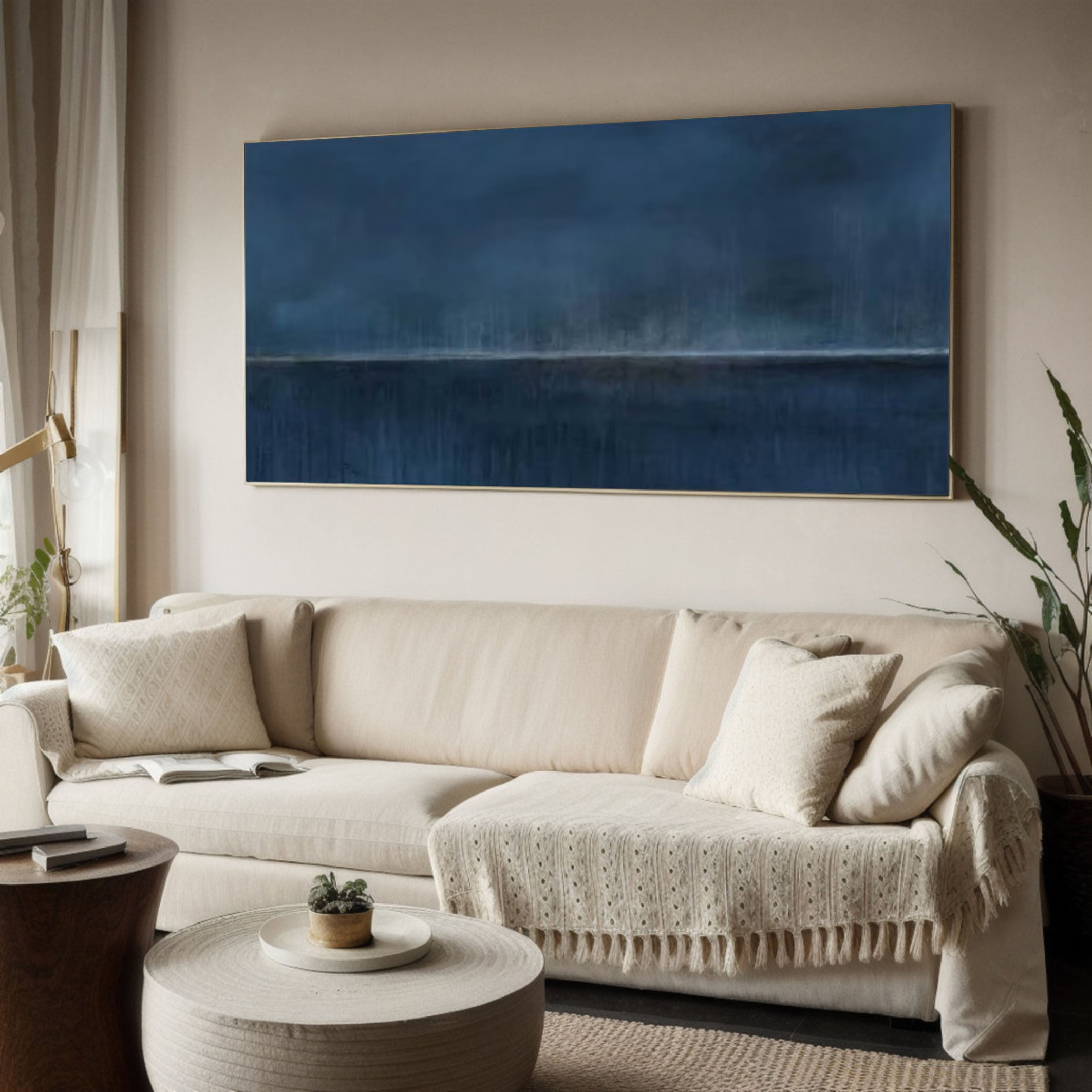 Mystic Depths Large Blue Abstract Canvas Art For Home Decor #AP 060