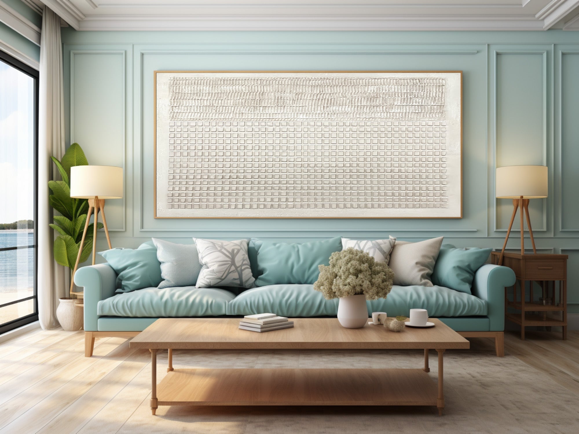 Large Abstract White Textured Art for Living Room #AG 029