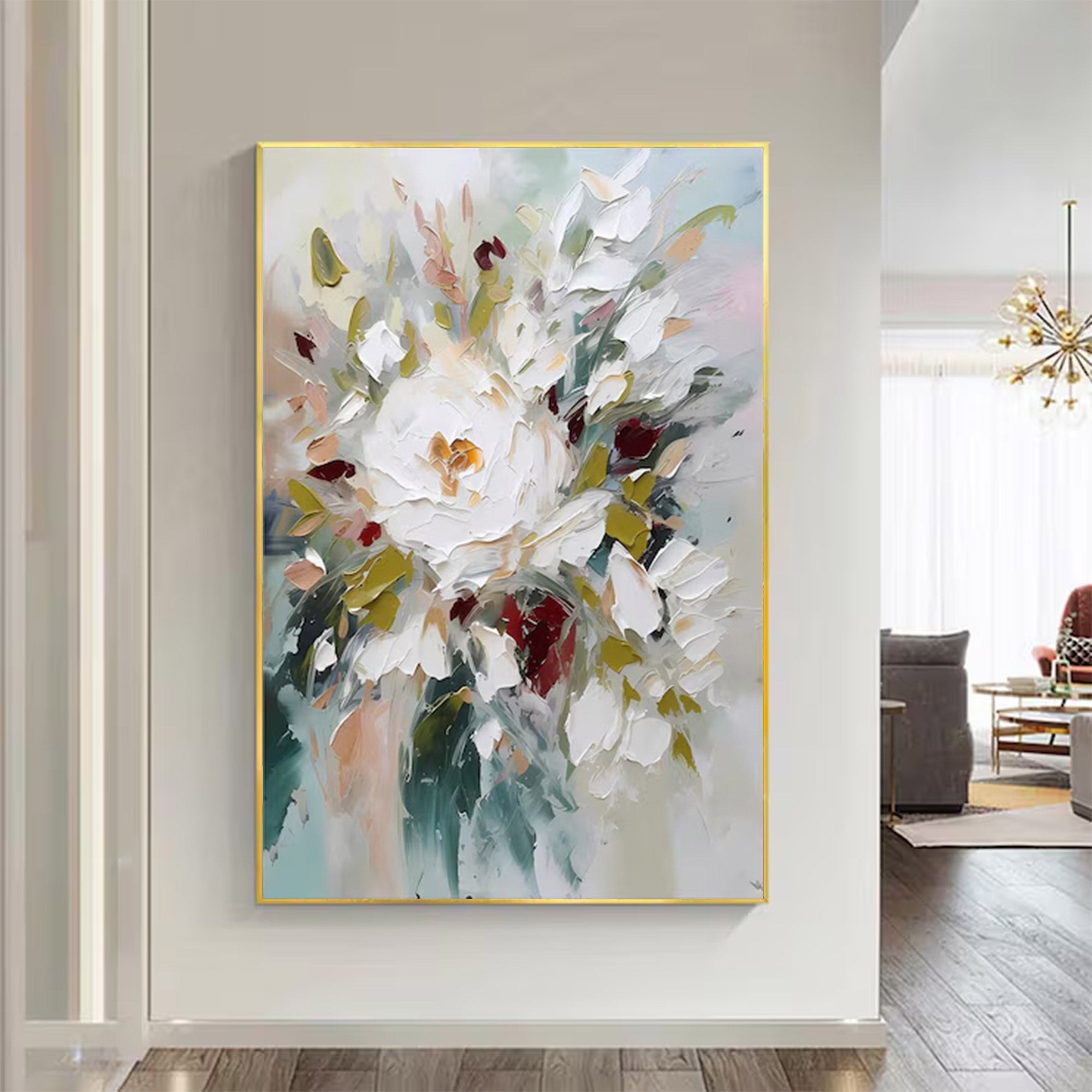 Large White Floral Abstract Art | KeiraArt #AG 108