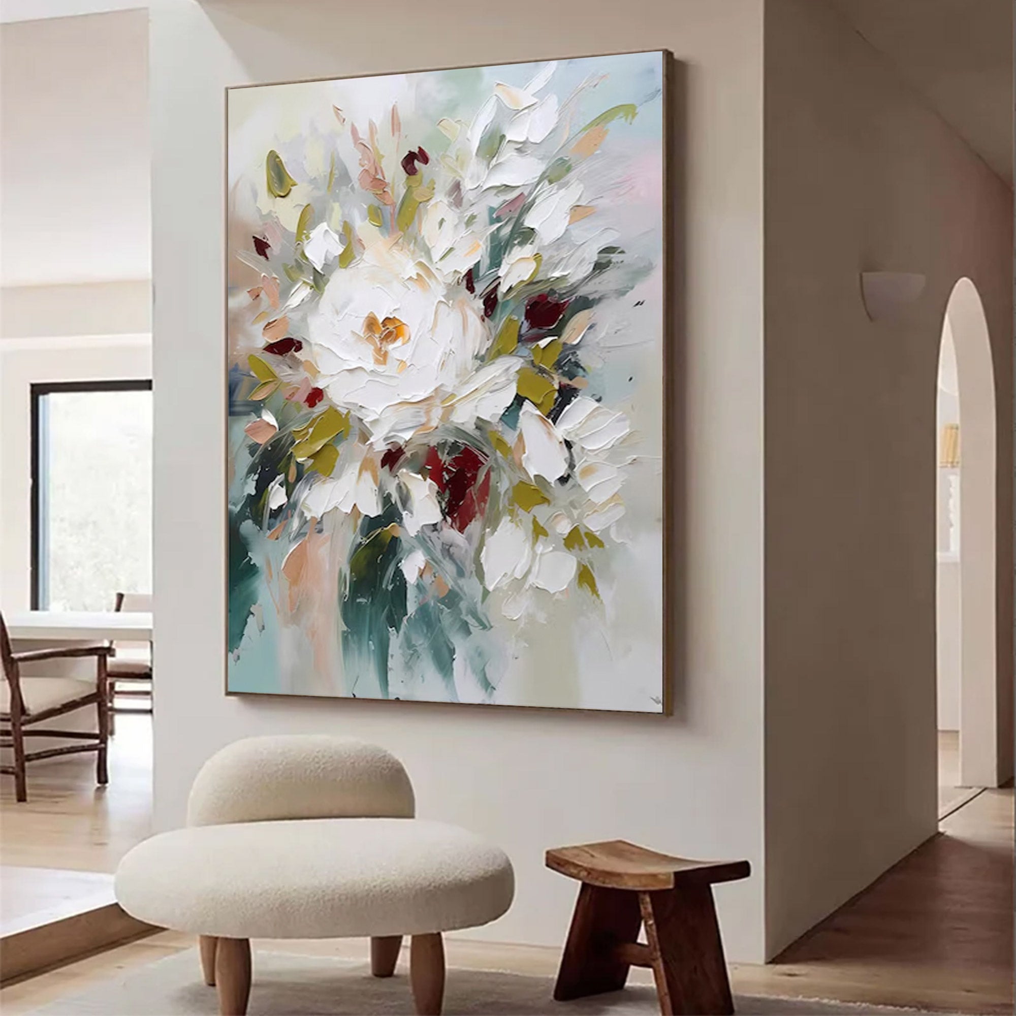 Large White Floral Abstract Art | KeiraArt #AG 108