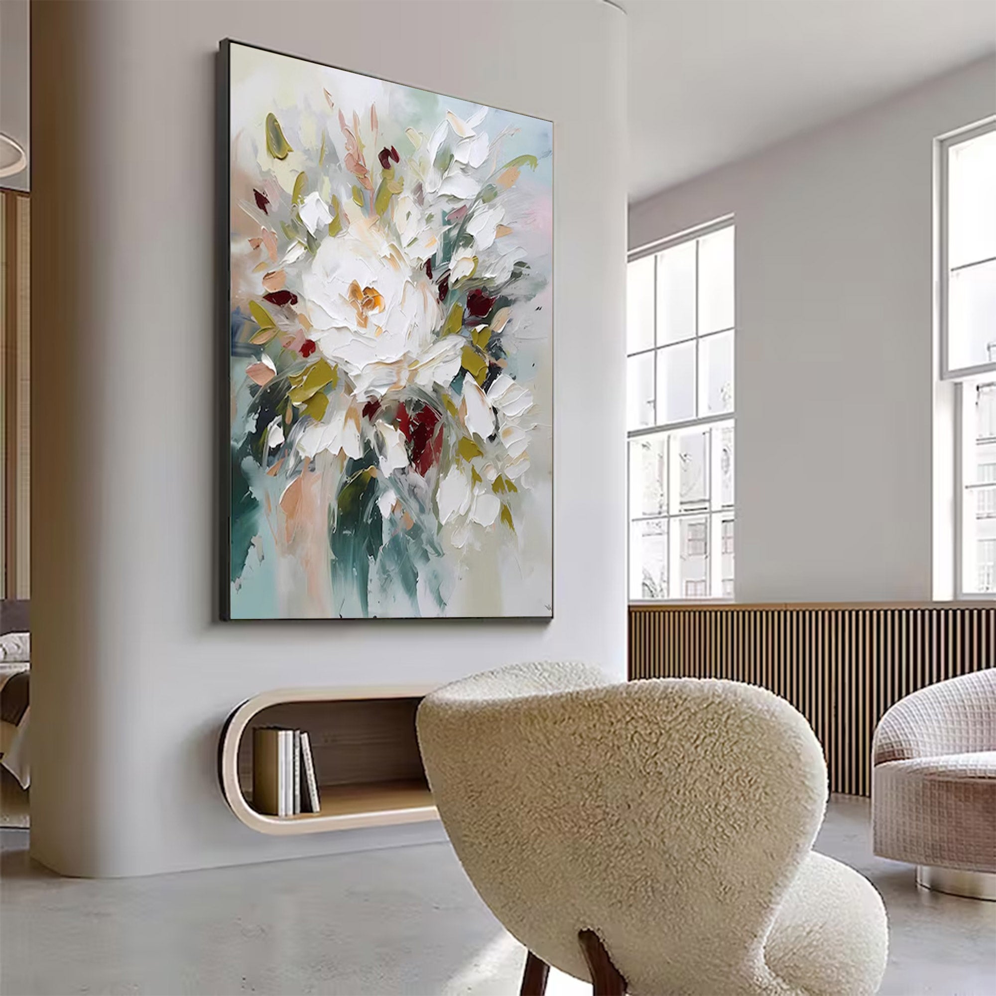 Large White Floral Abstract Art | KeiraArt #AG 108
