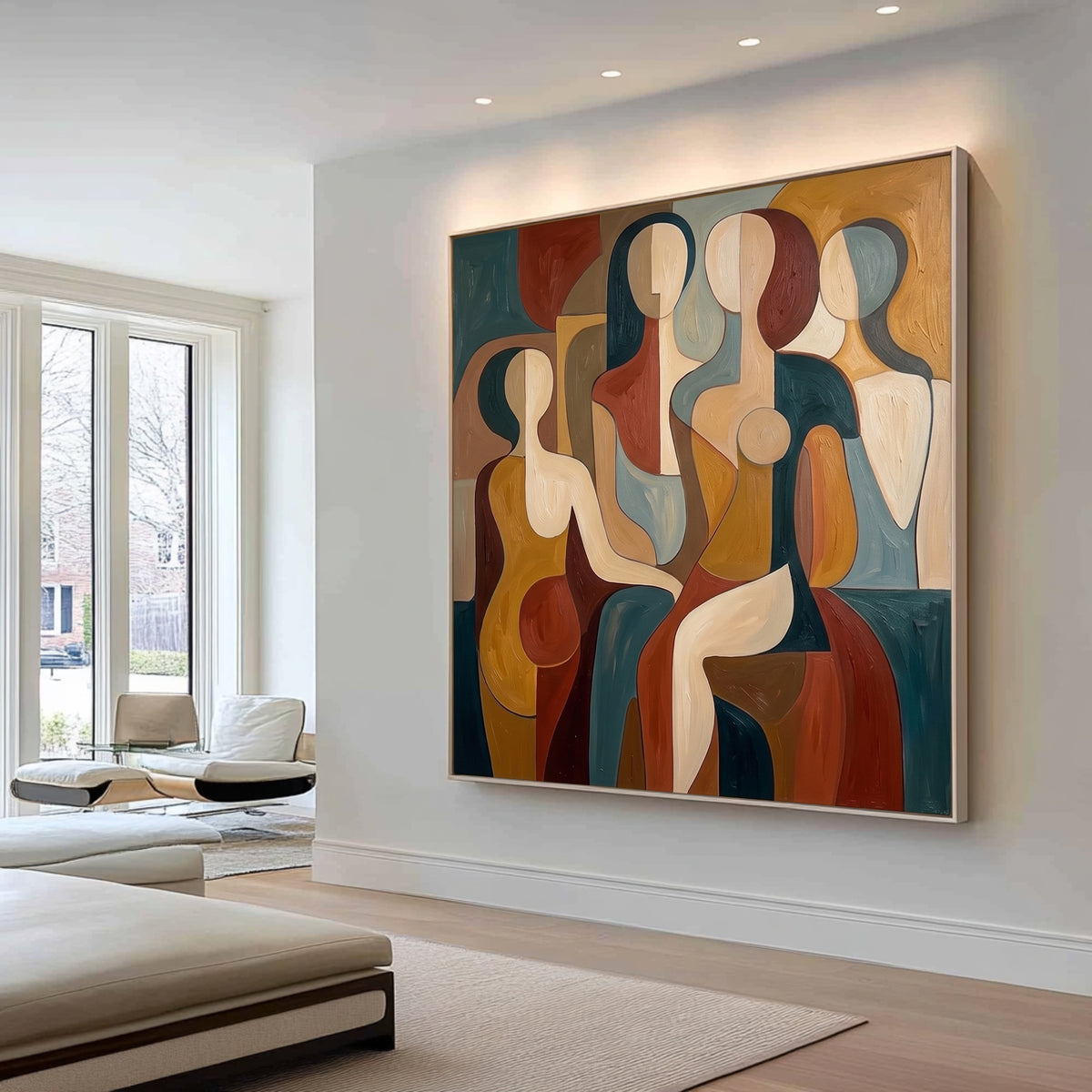 Large Elegant Abstract Figurative Statement Wall Art Modern Female Portrait Oil Painting Geometric Contemporary Artwork Luxury Home Decor