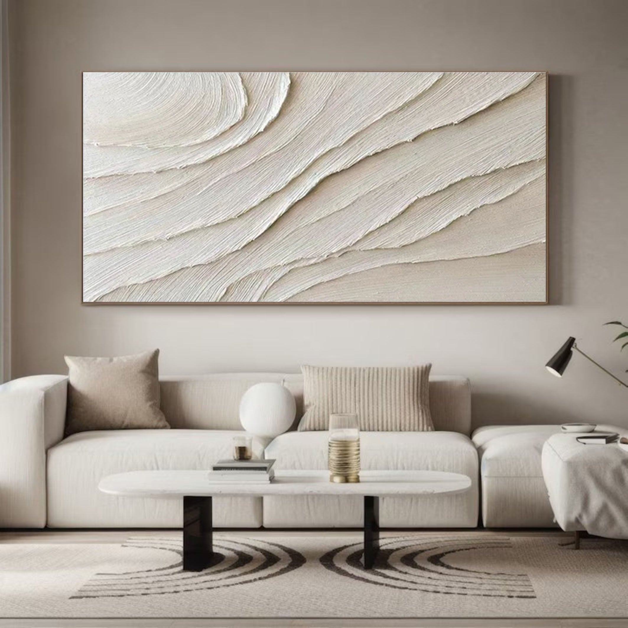 Subtle Waves White Textured Abstract Wall Art #OS 065