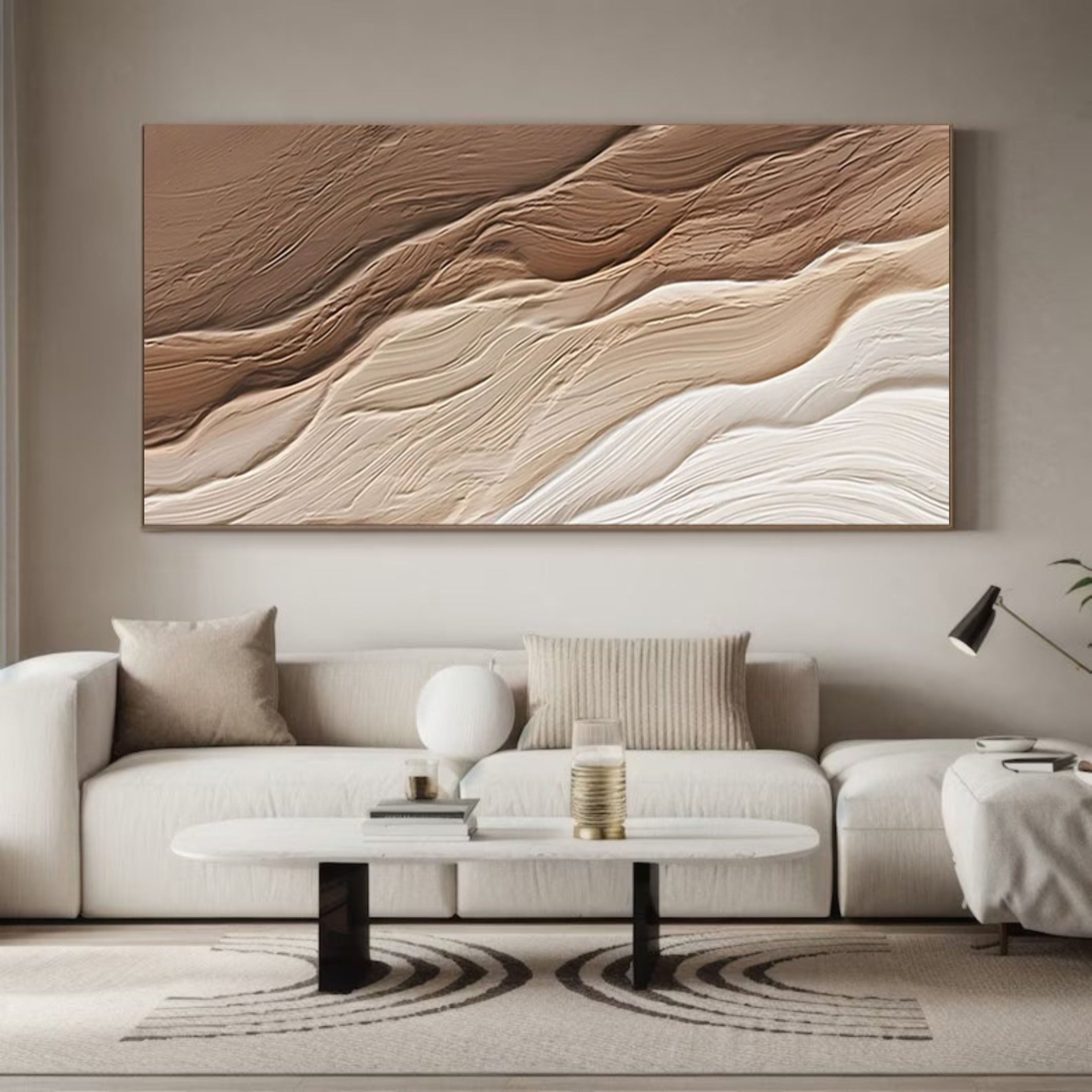 Ocean Whisper Beige Textured Wave Art on Canvas #OS 061