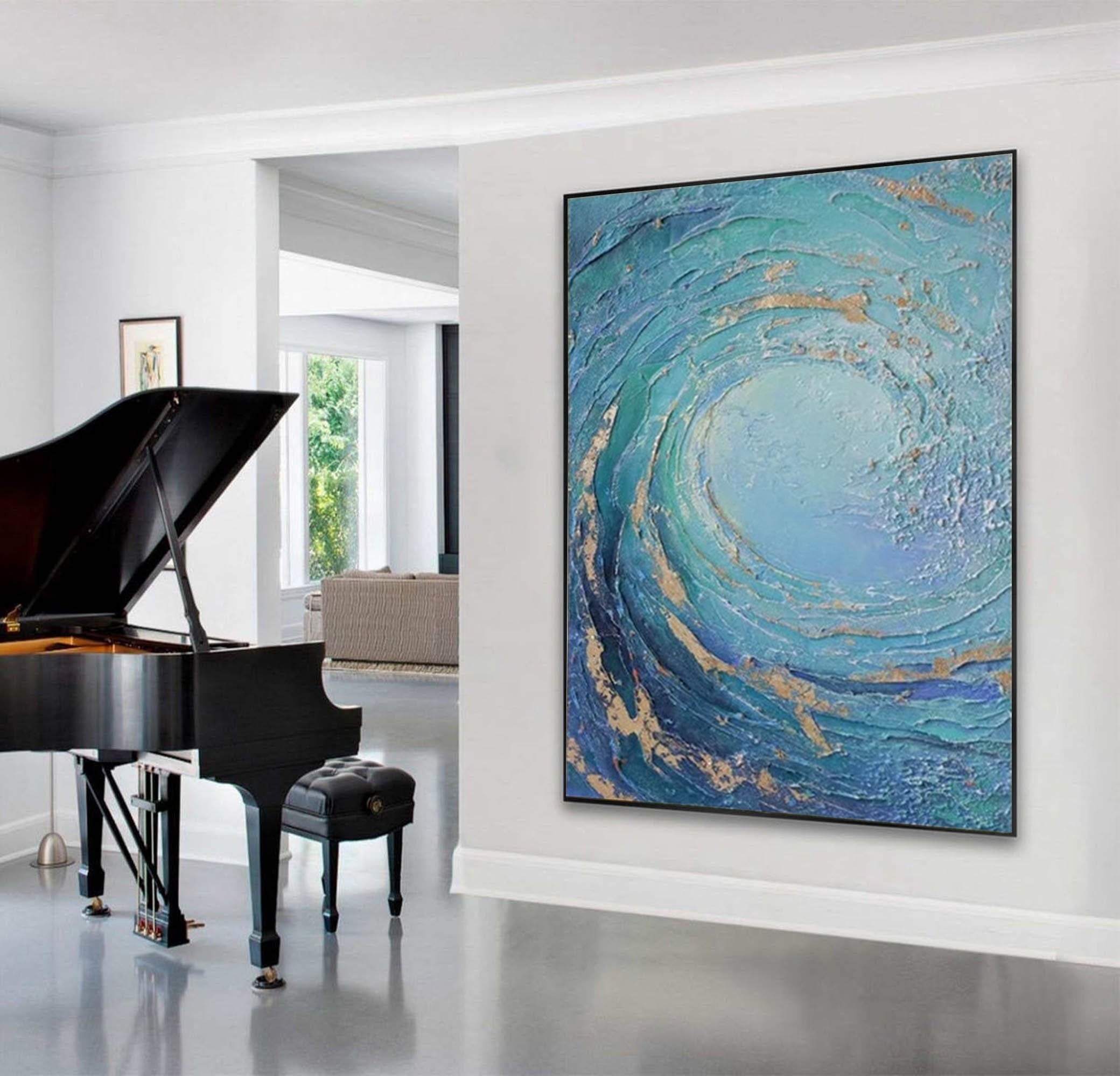 Large Ocean Wave Abstract Art Aqua Blue Canvas for Modern Homes #OS 056