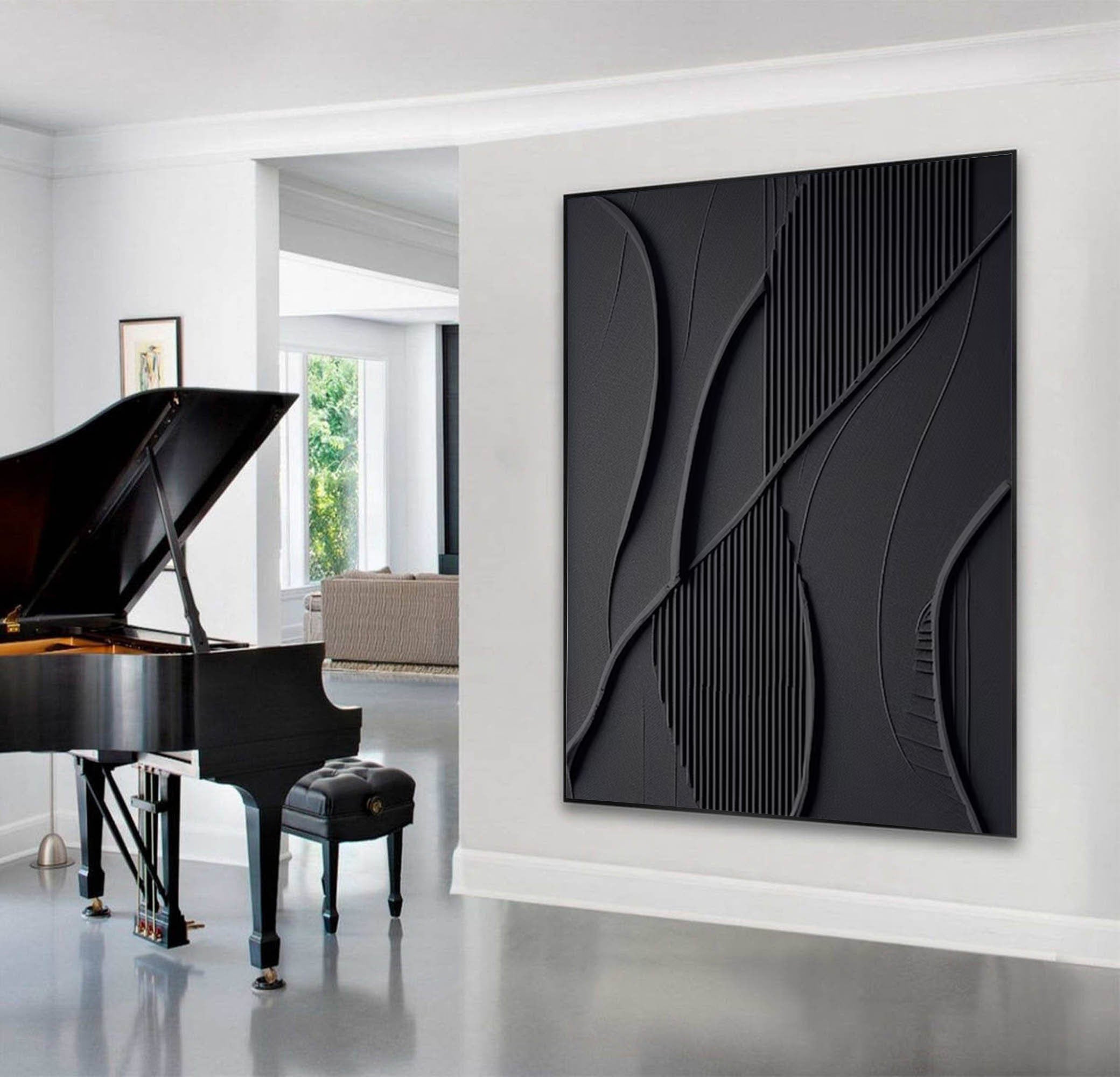 Modern Black Textured Abstract Painting Bold 3D Wall Art #MMA 166