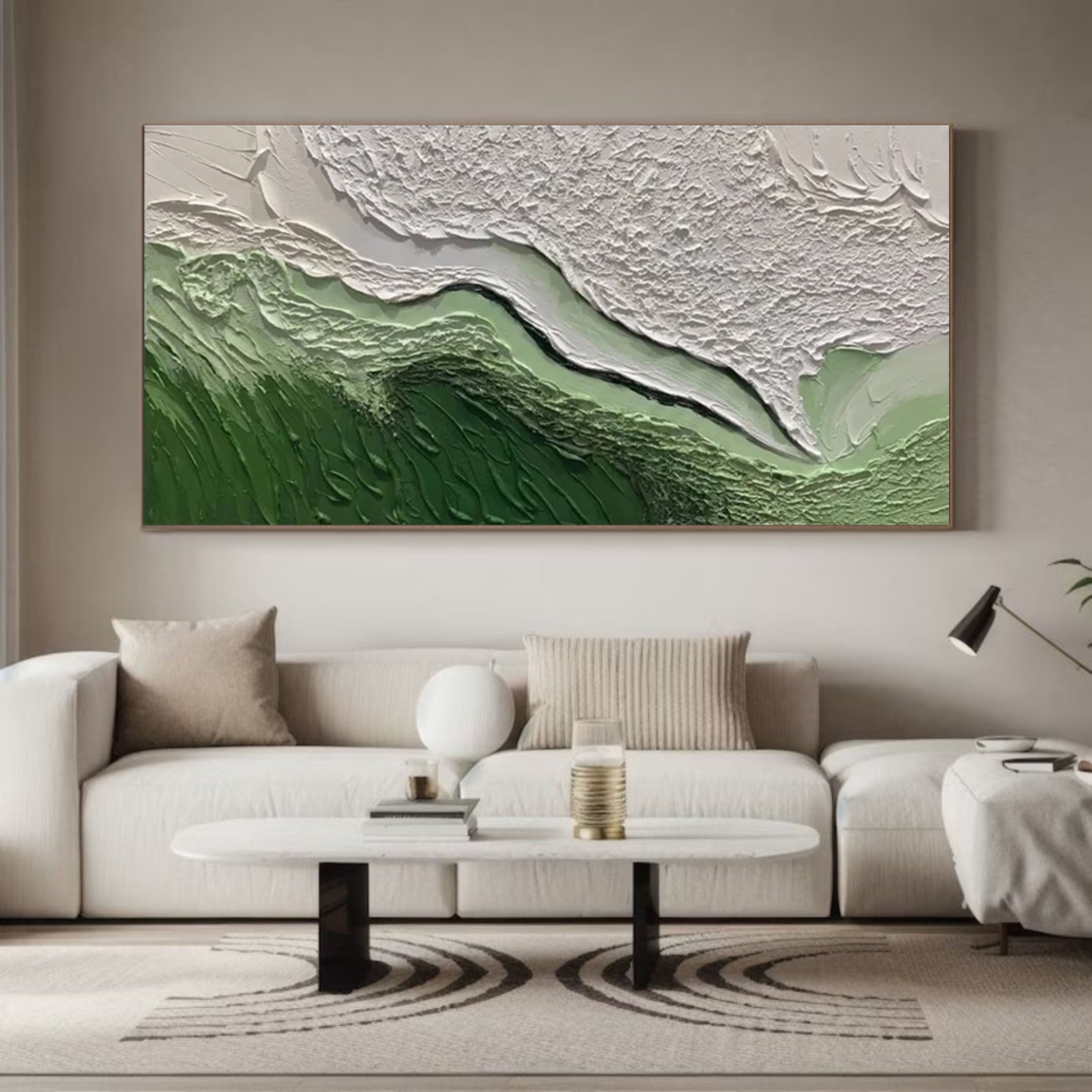 Emerald Peaks Green & White Textured Landscape Artwork #MMA 170