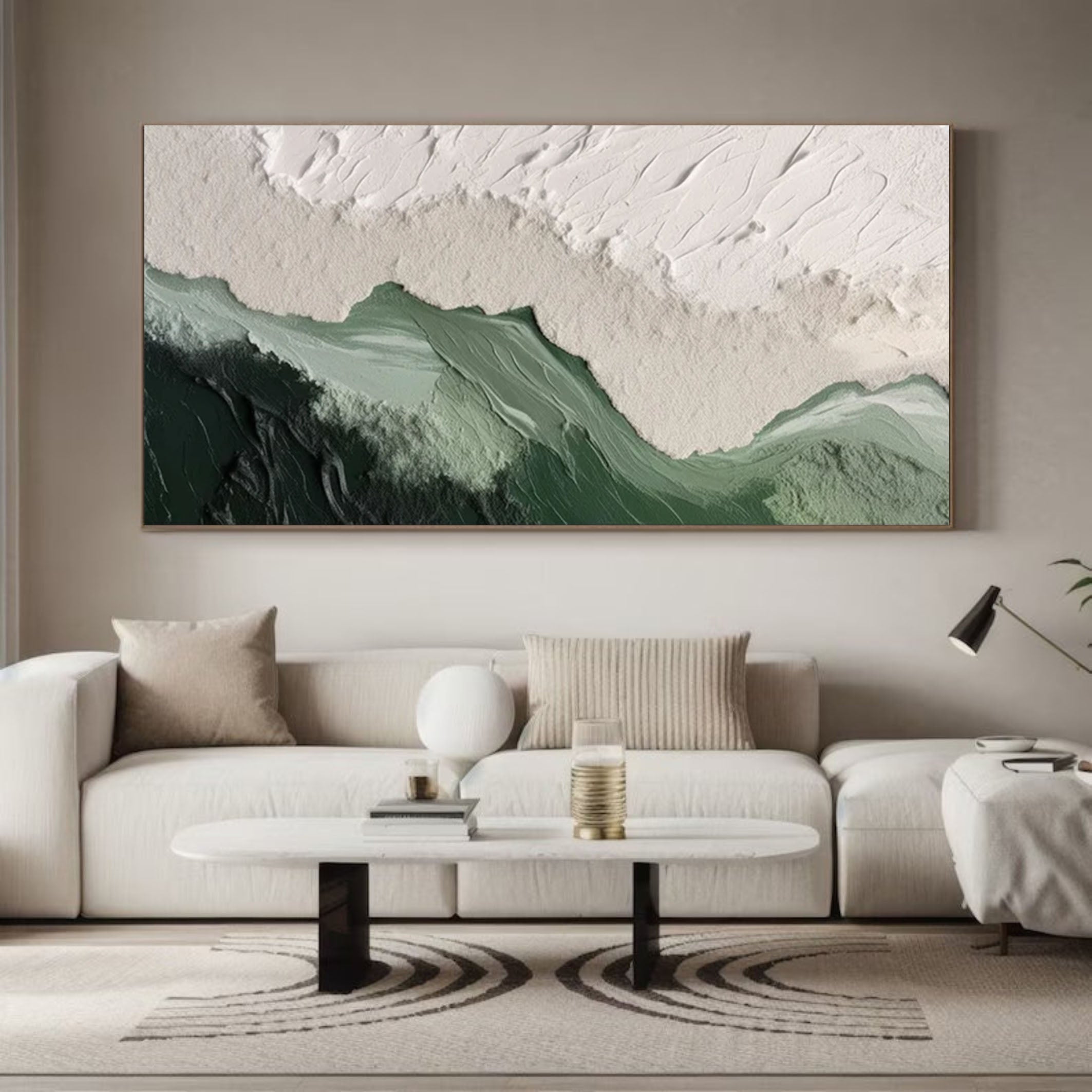 Emerald Peaks Green & White Textured Landscape Artwork #MMA 171