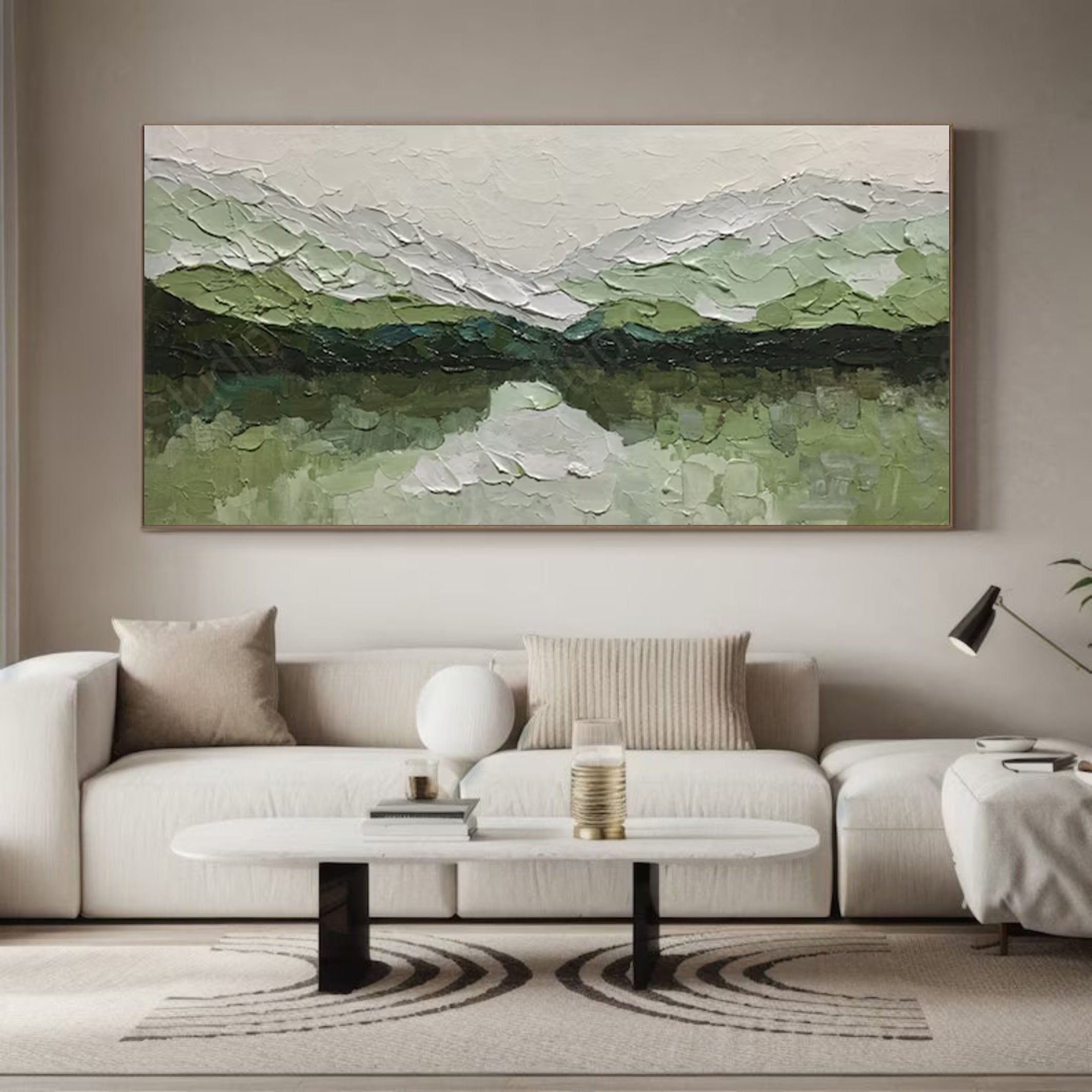 Hand-Painted Green Hills Artwork Textured Oil Painting for Modern Decor #AP 051