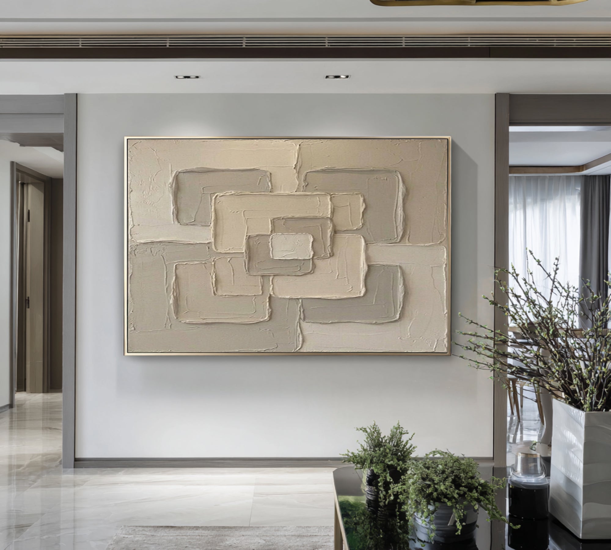 Large Sculptural Abstract Wall Art Hand Painted Neutral Texture Canvas | KeiraArt
