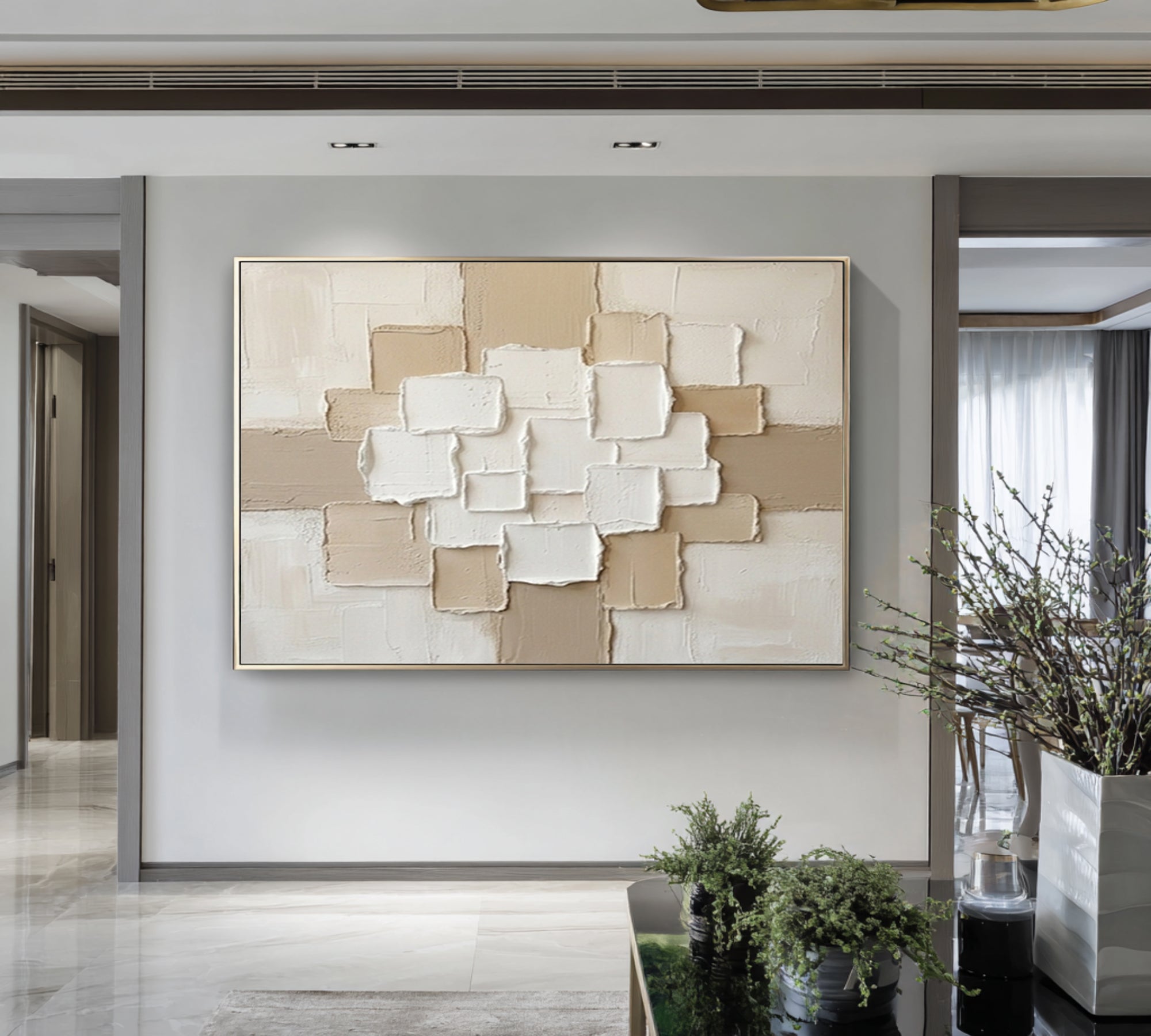 Large Neutral Architectural Wall Art Textured Contemporary Canvas | KeiraArt