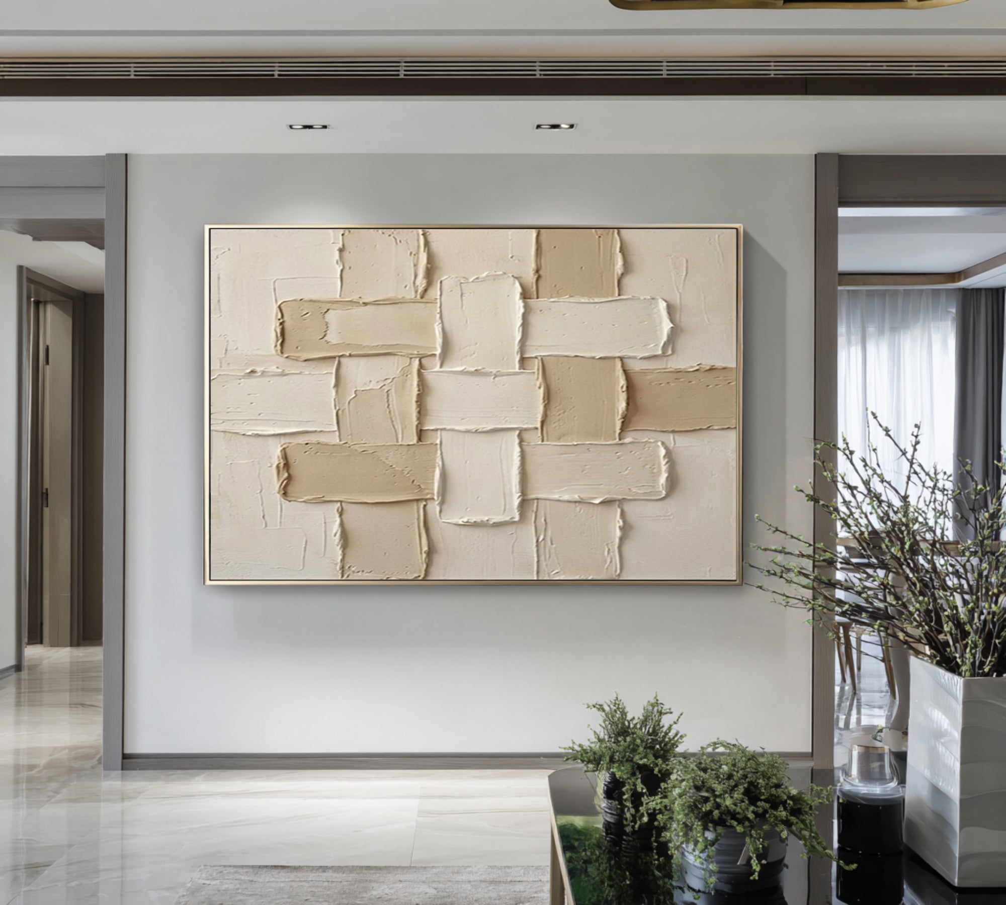 Large Neutral Woven Texture Wall Art Hand Painted Abstract Canvas | KeiraArt
