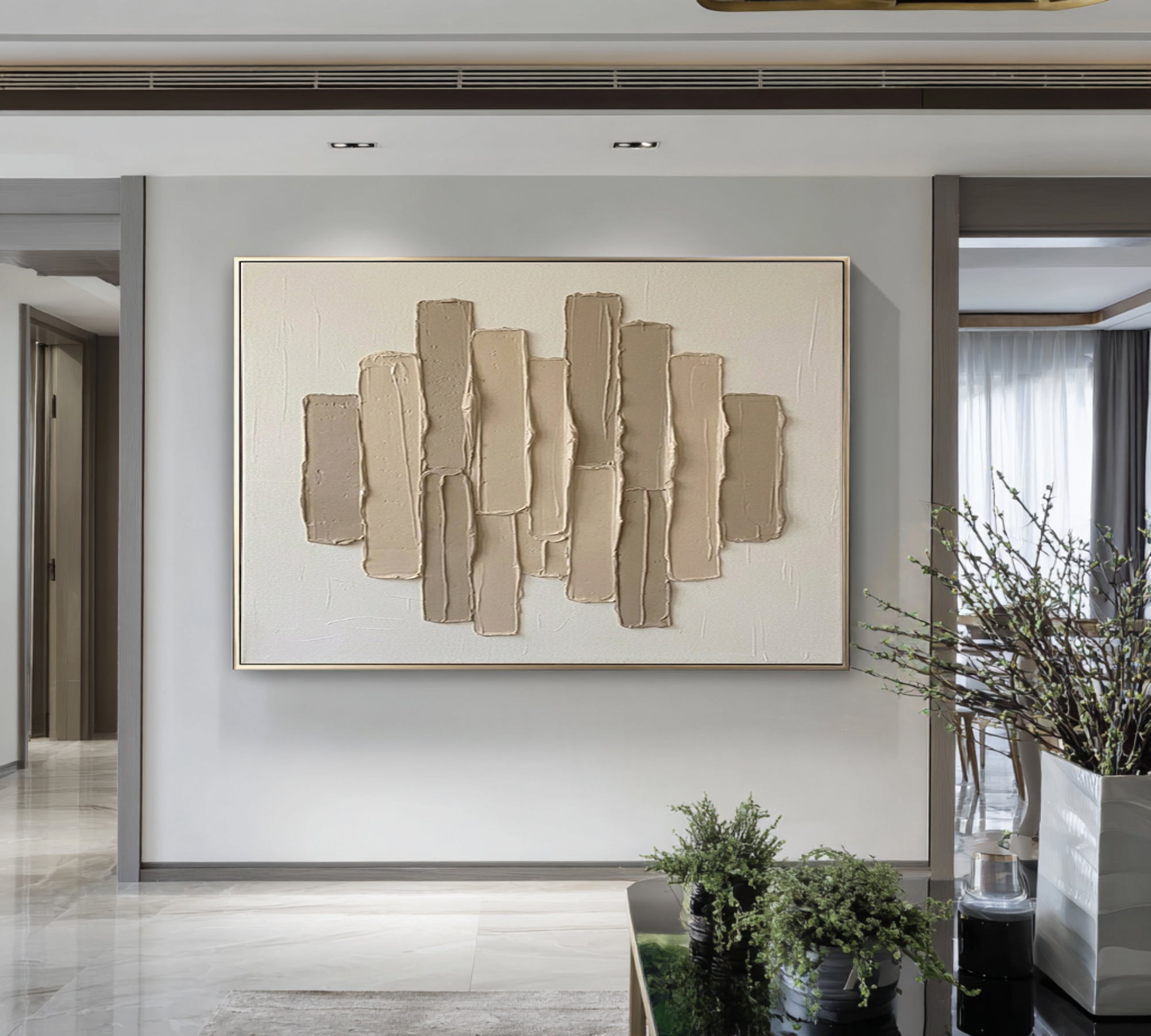 Large Neutral Geometric Wall Art Hand Painted Textured Canvas | KeiraArt