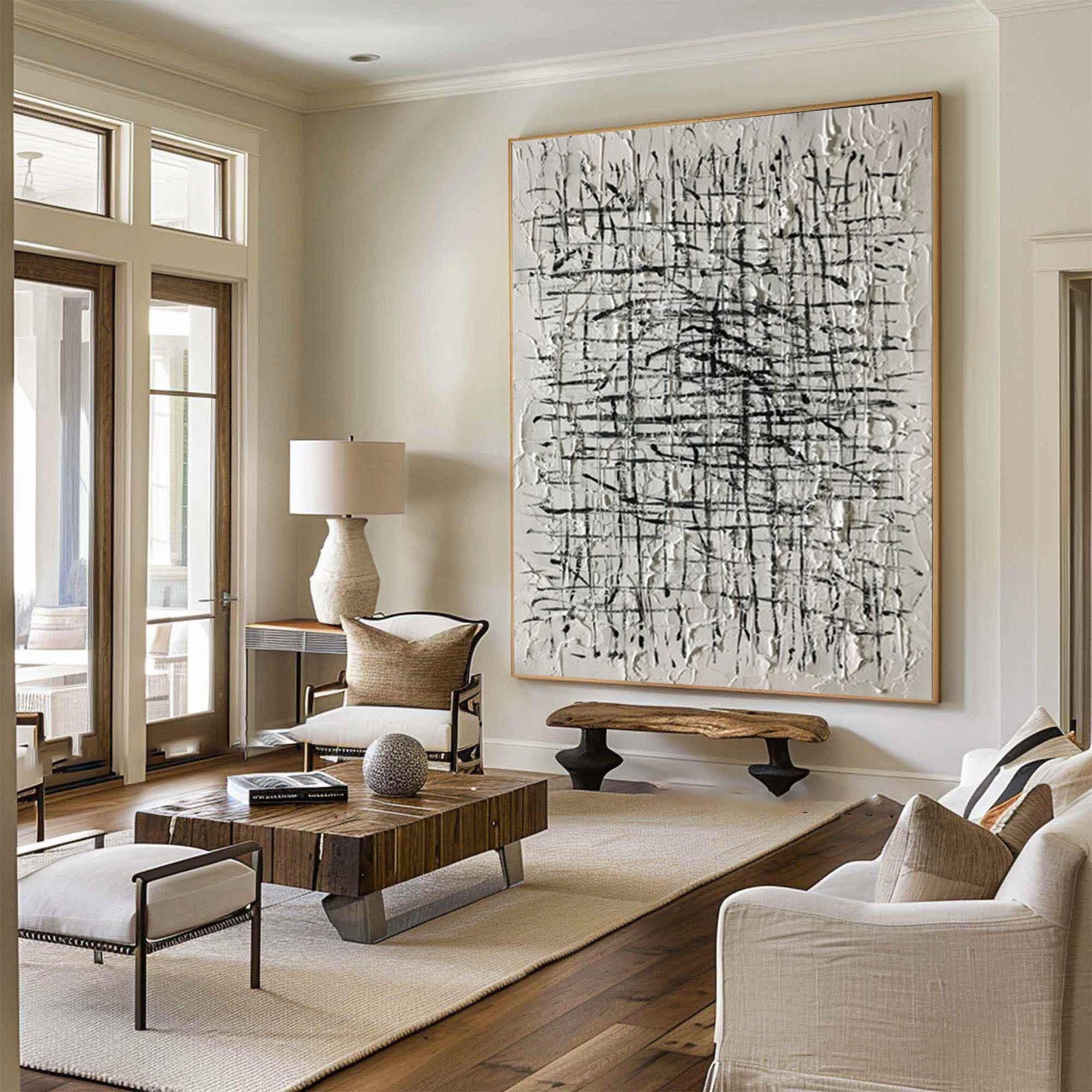 Intricate Chaos Abstract Black and White Textured Canvas #AP 045