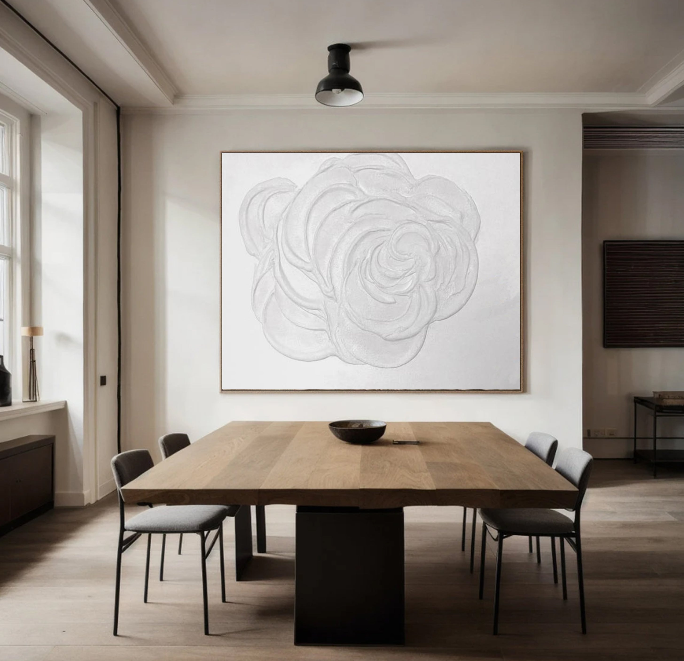 Large White Textured Rose Wall Art | Minimalist Floral Canvas #MMA 043