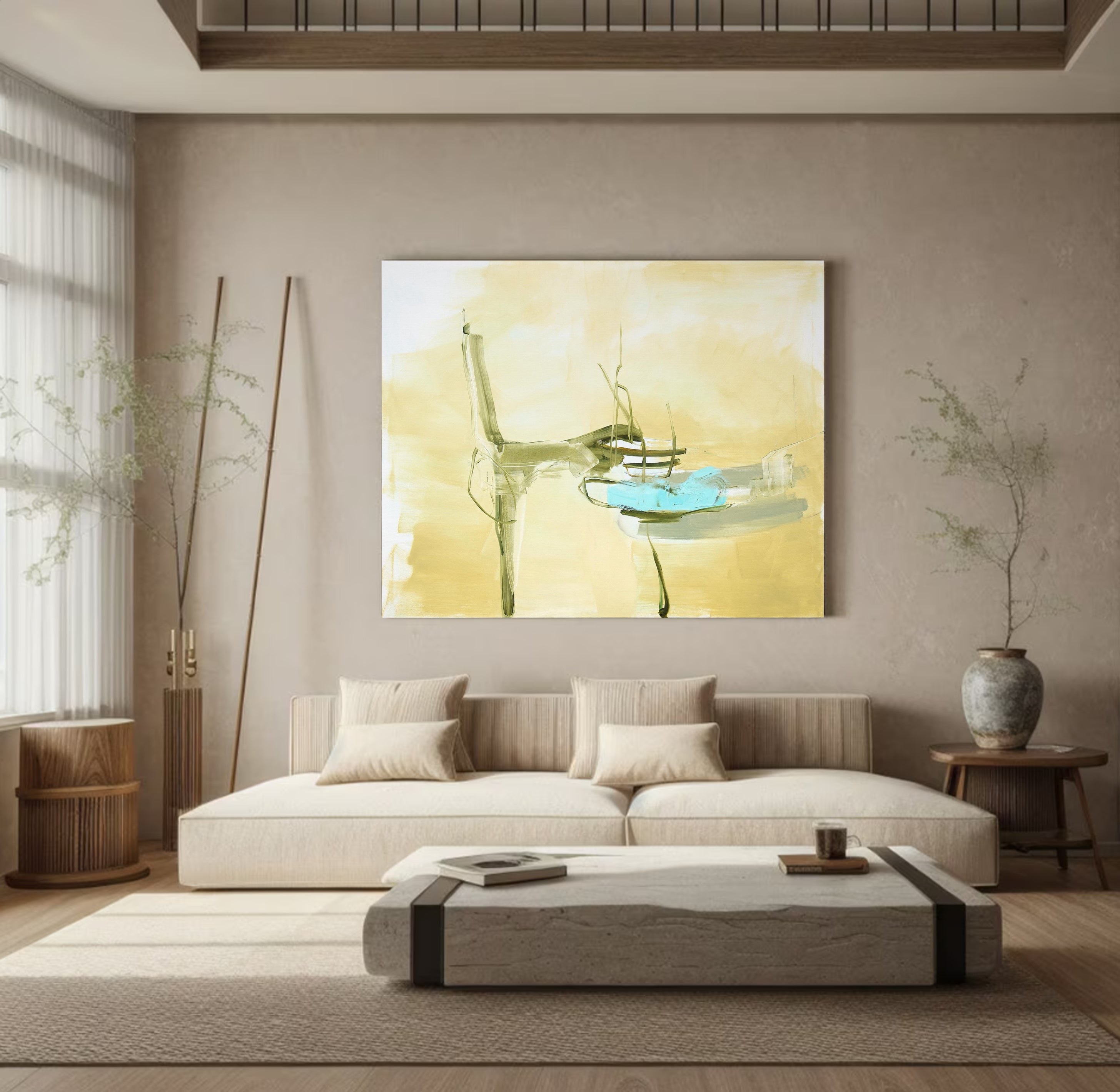 Modern Abstract Canvas Art | Soft Yellow and Tranquil Blue #MCP 005