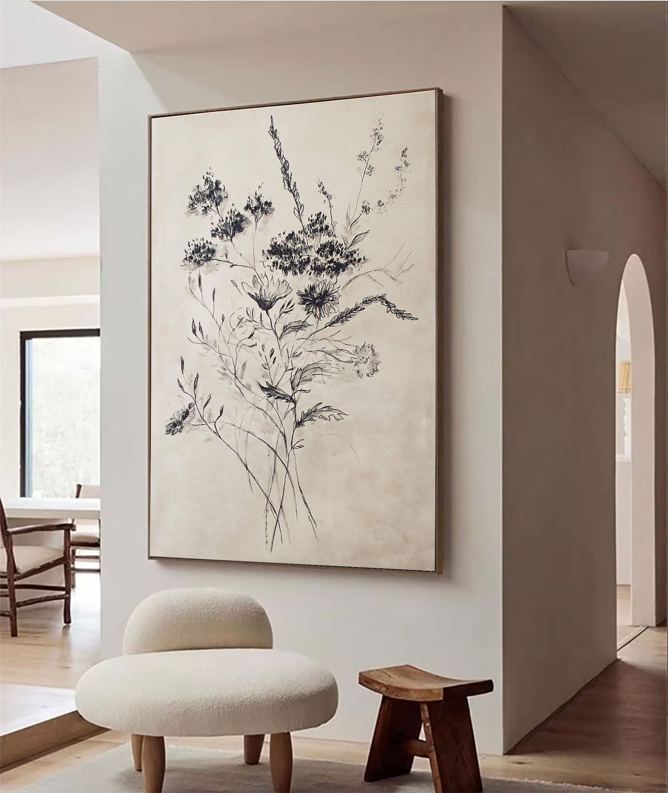 Minimalist Floral Black & White Canvas Art #FT 060