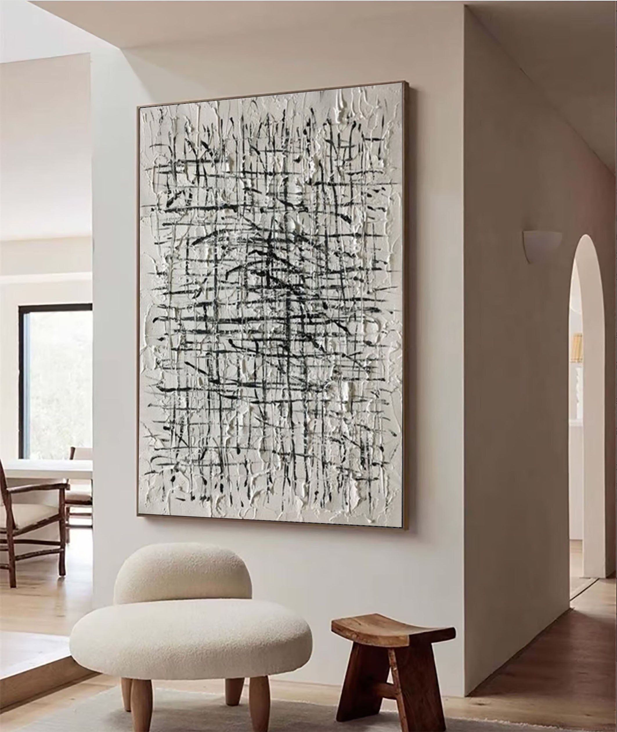 Intricate Chaos Abstract Black and White Textured Canvas #AP 045