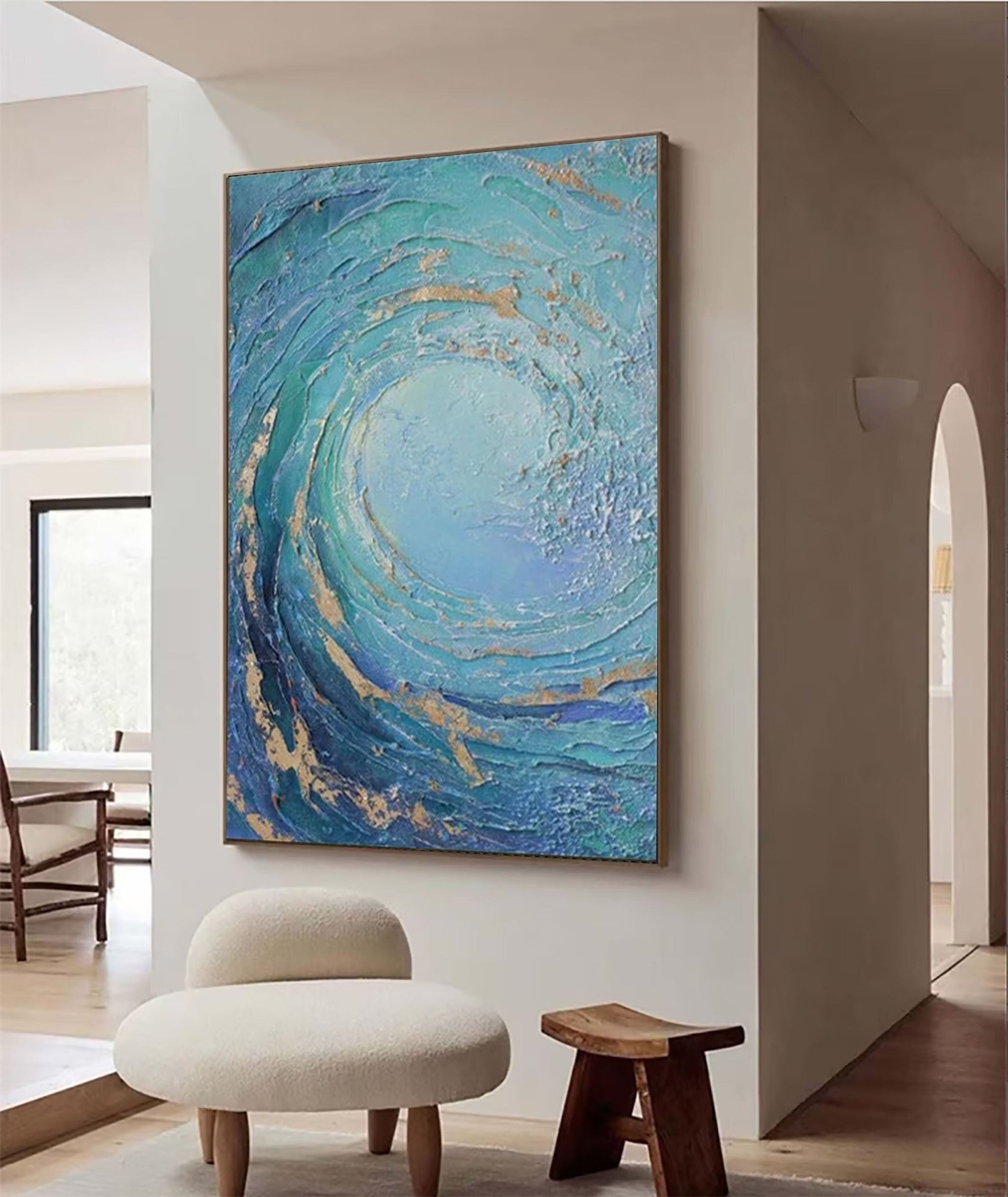 Large Ocean Wave Abstract Art Aqua Blue Canvas for Modern Homes #OS 056