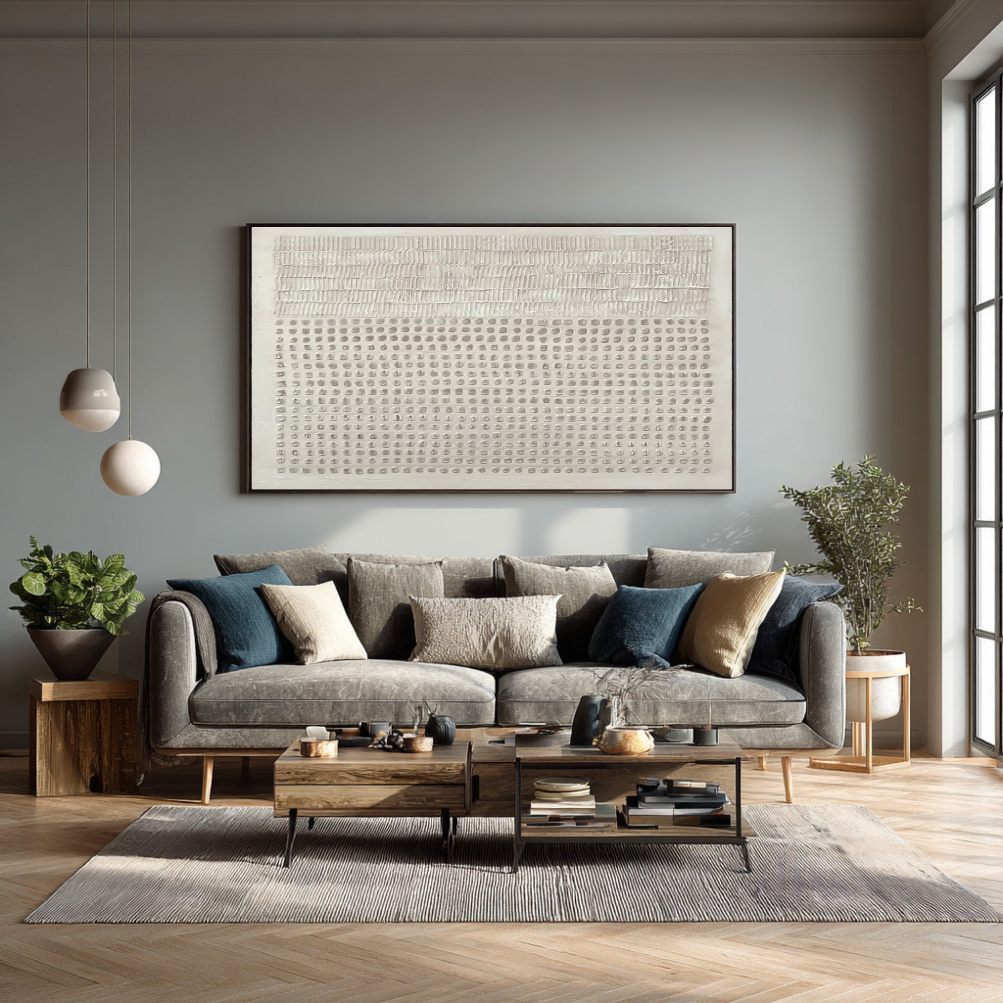 Large Textured White Wall Art - Contemporary Abstract #AG 031