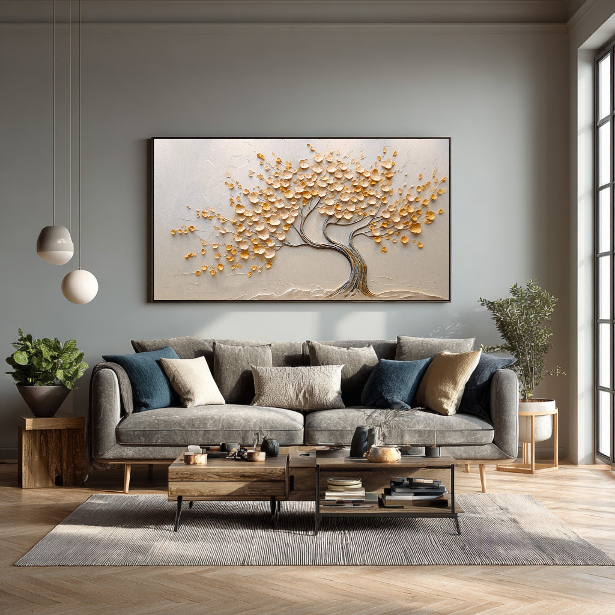 Golden Textured Tree Art Modern Living Room Decor #AG 092