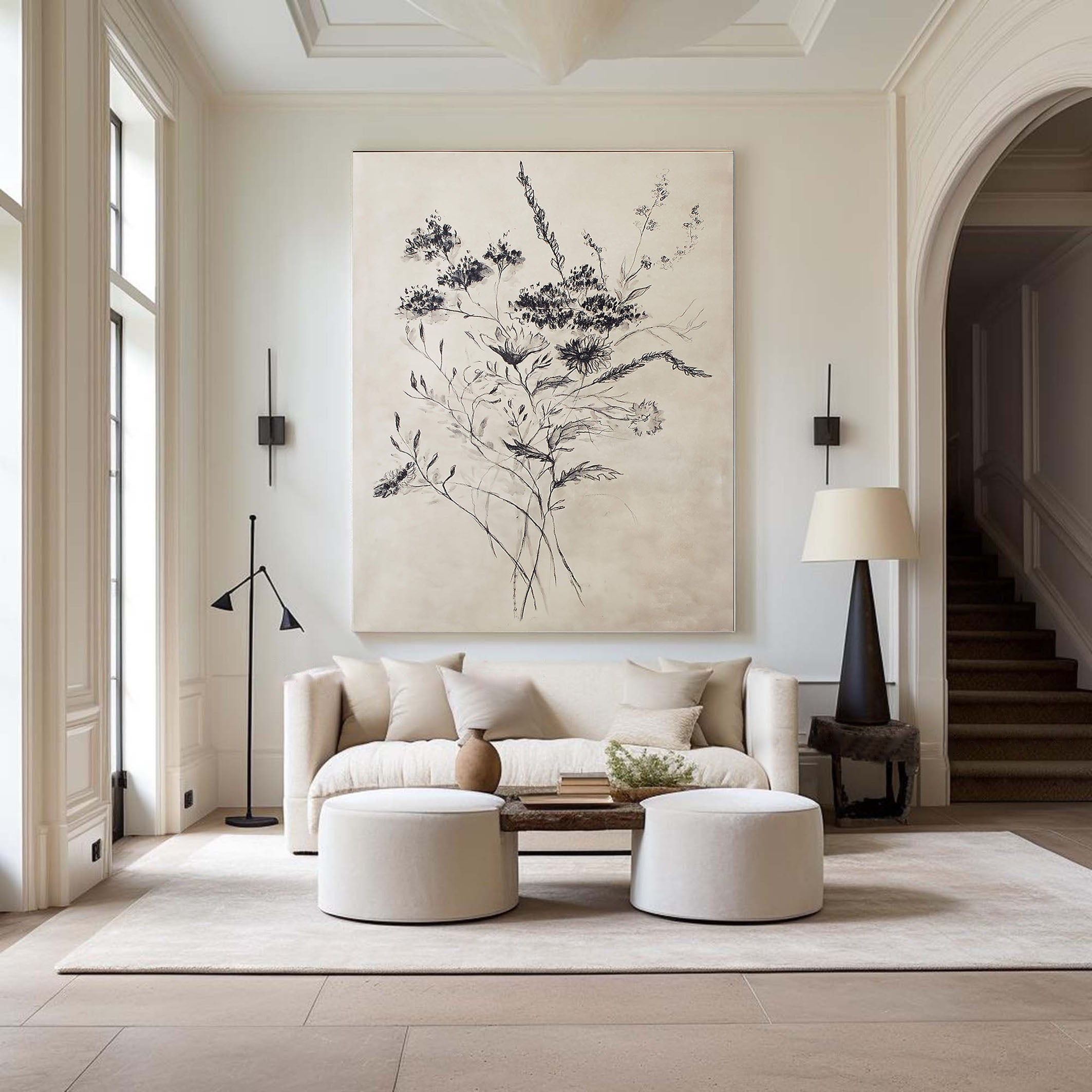 Minimalist Floral Black & White Canvas Art #FT 060