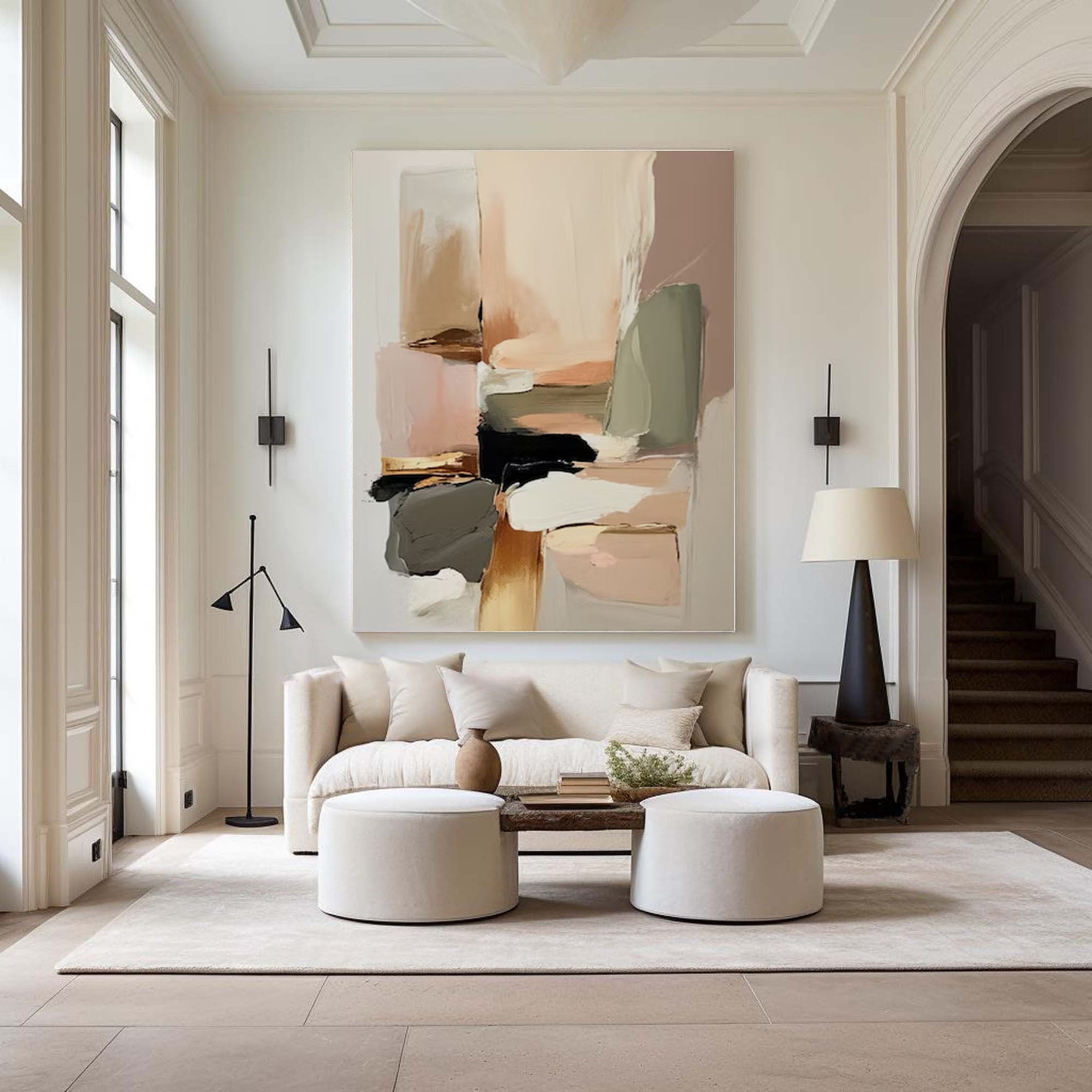 Abstract Neutral Tone Art Soft Pastel Wall Decor for Modern Interiors #AP 058