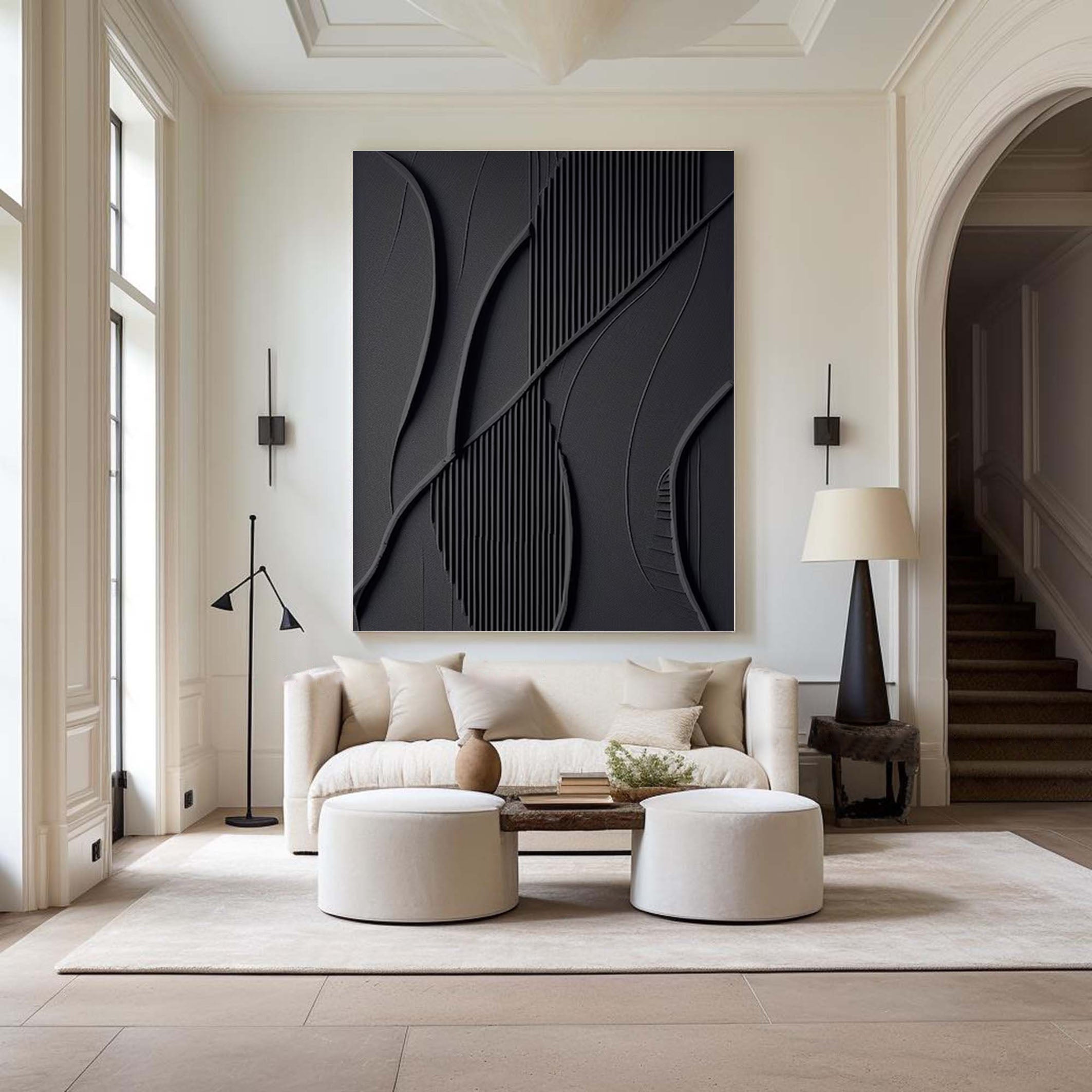 Modern Black Textured Abstract Painting Bold 3D Wall Art #MMA 166