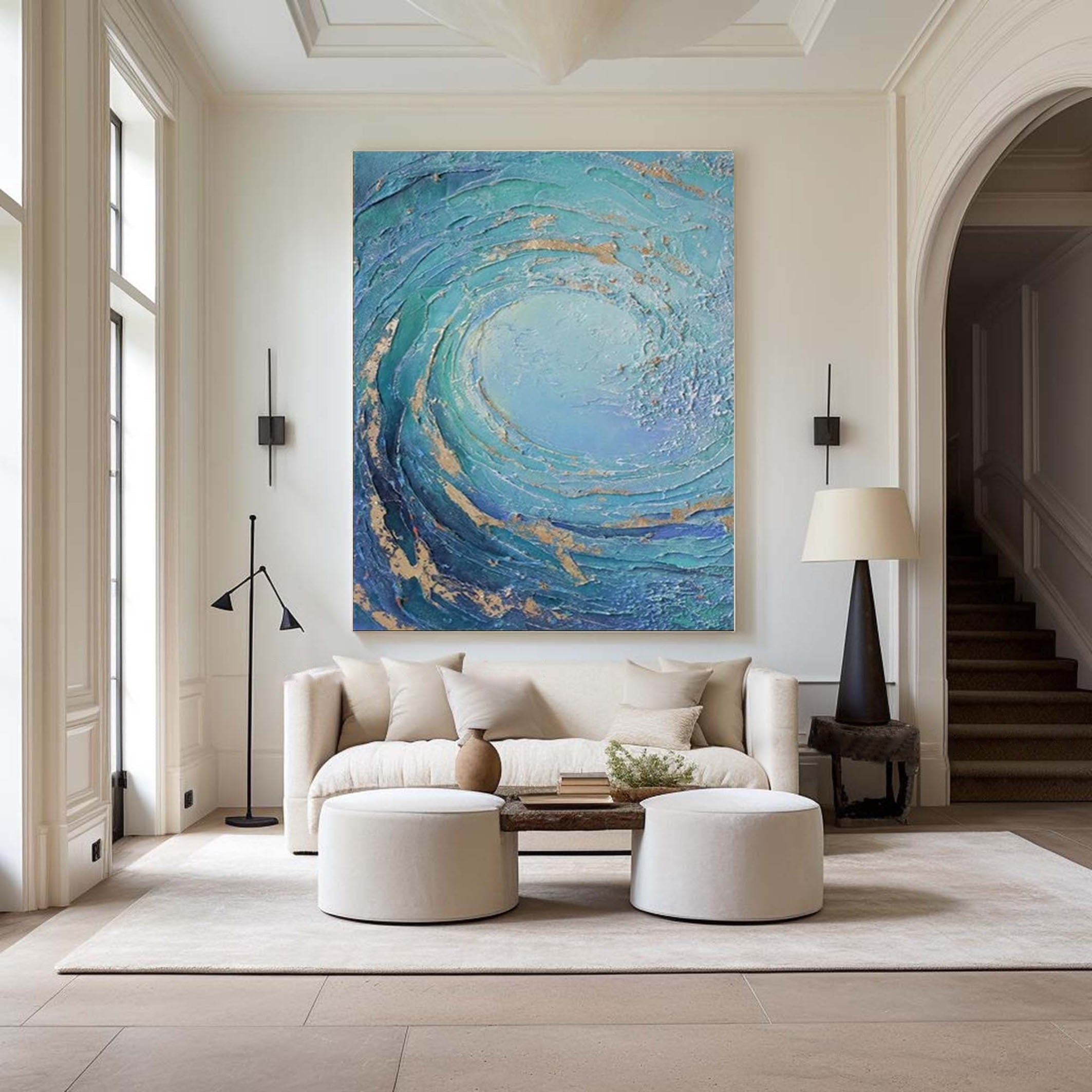 Large Ocean Wave Abstract Art Aqua Blue Canvas for Modern Homes #OS 056