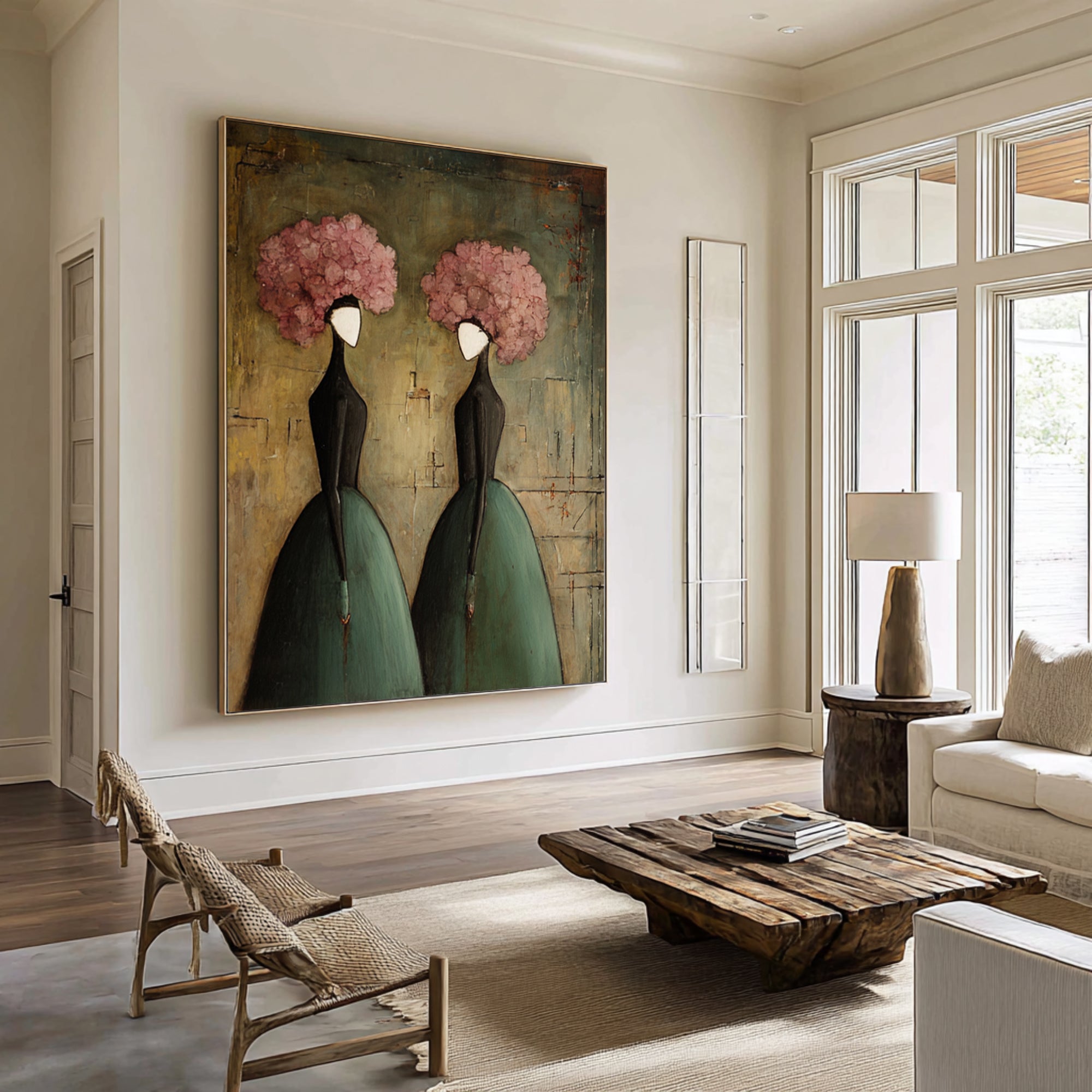 Large Romantic Figure Painting Floral Portrait Canvas Wall Art