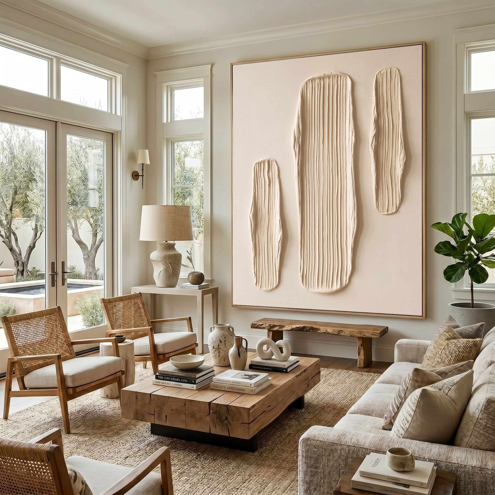 Large Abstract Textured Wall Art Sculptural Plaster Painting Minimalist Neutral Contemporary Luxury Decor