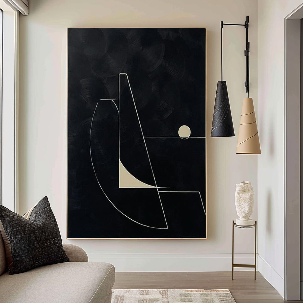 Modern Black & White Geometric Canvas | Minimalist Wall Art #MMA 056