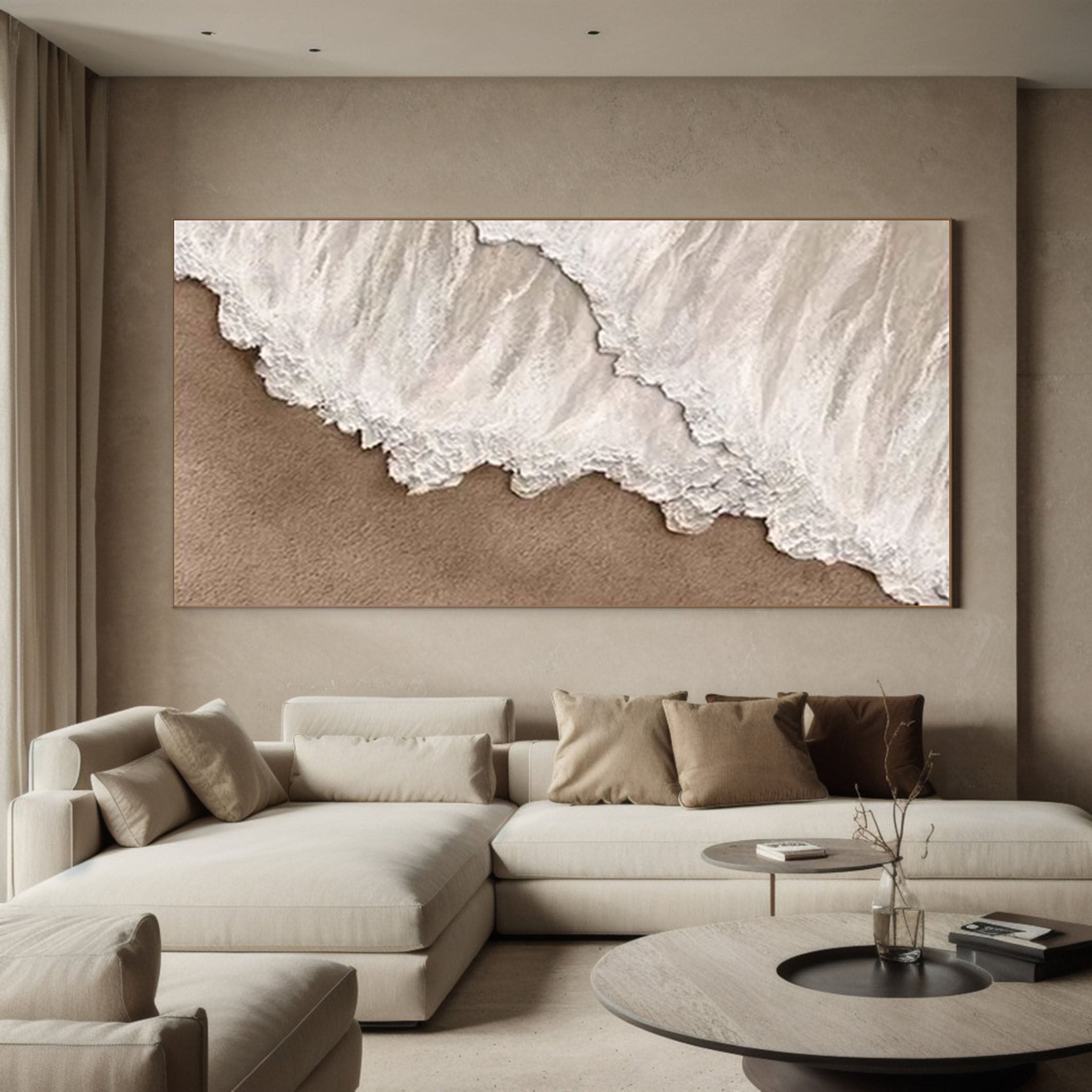 Ocean Whisper Beige Textured Wave Art on Canvas #OS 060