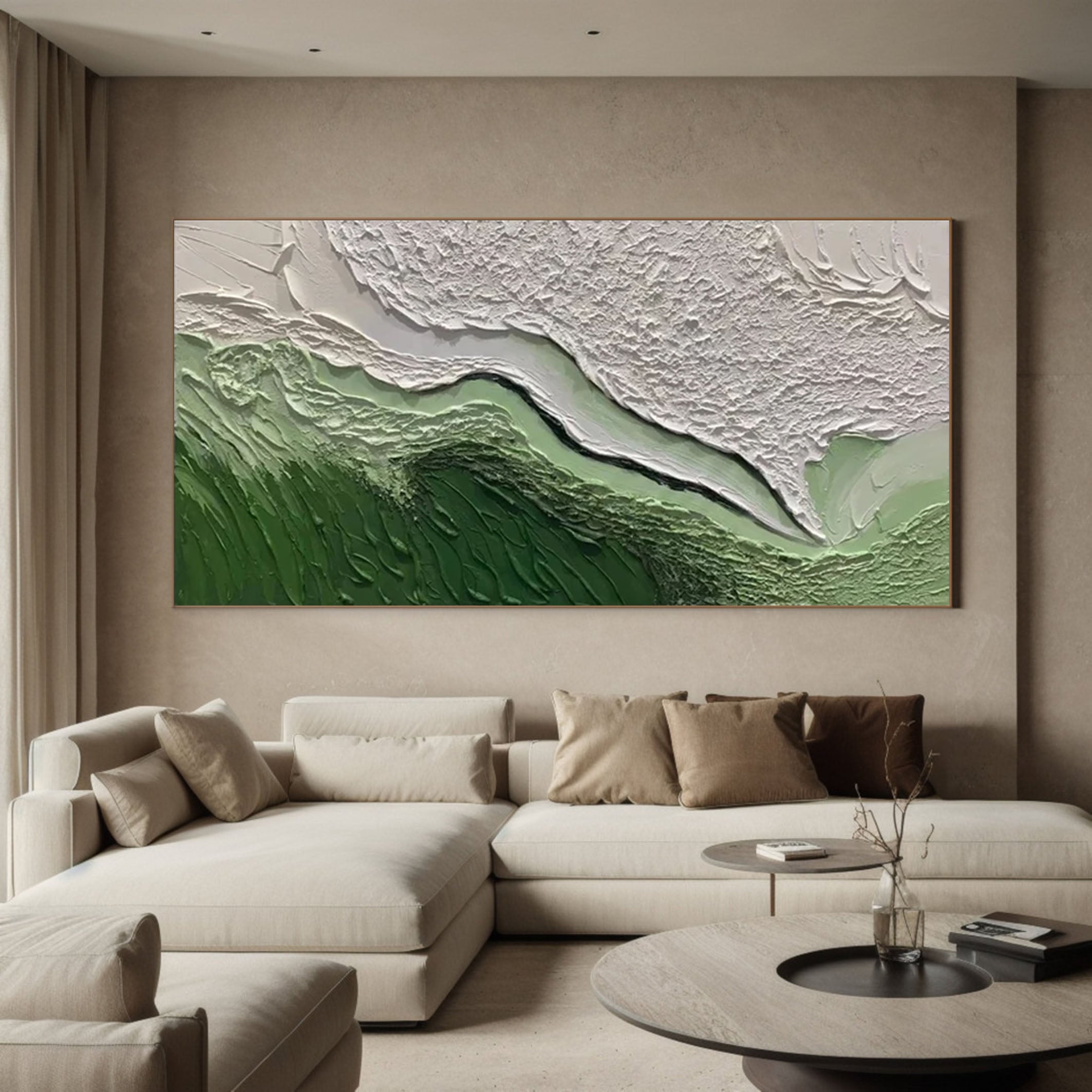 Emerald Peaks Green & White Textured Landscape Artwork #MMA 170