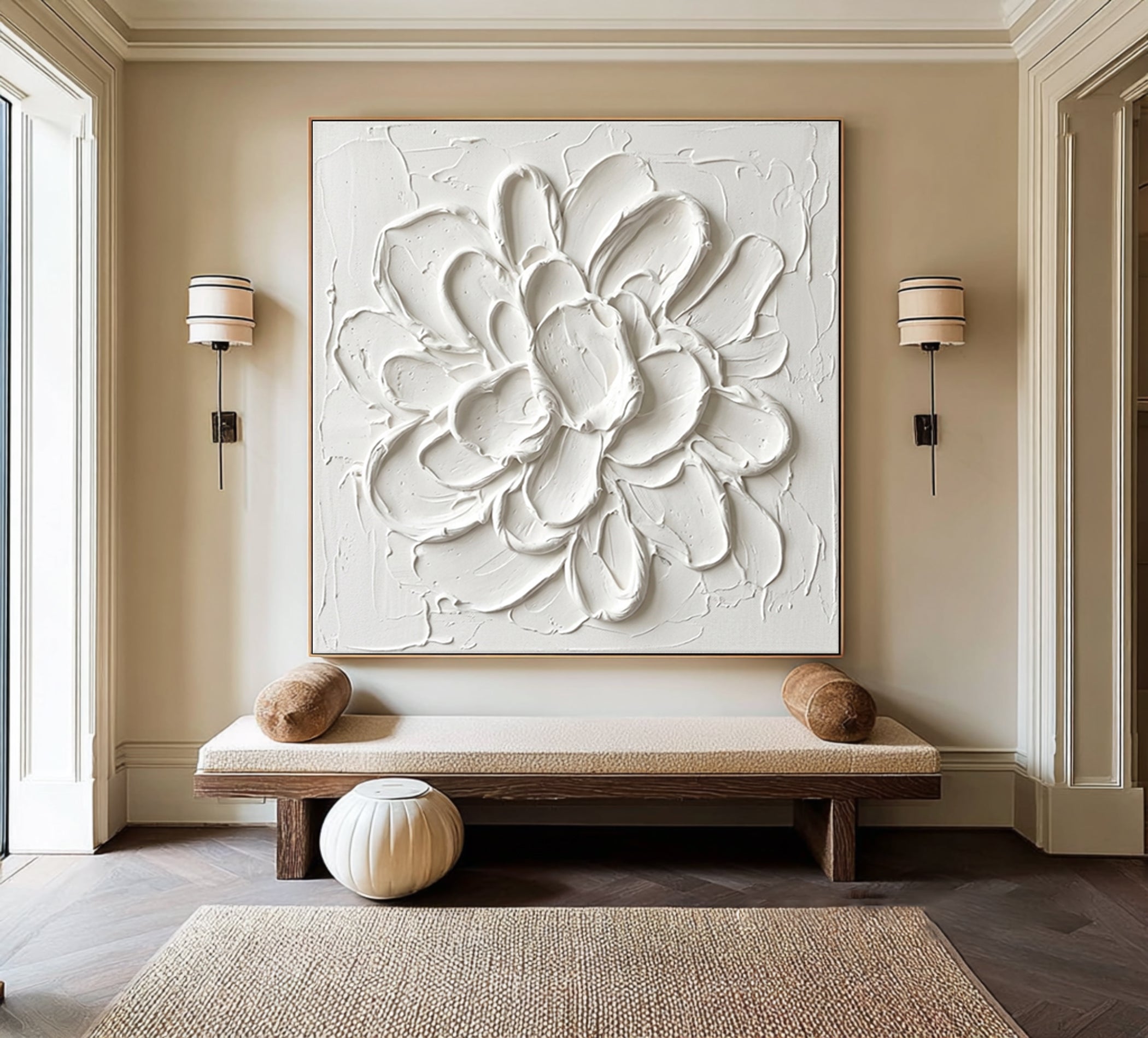 Large Handcrafted Floral Texture Canvas Art Luxury Minimalist Wall Decor