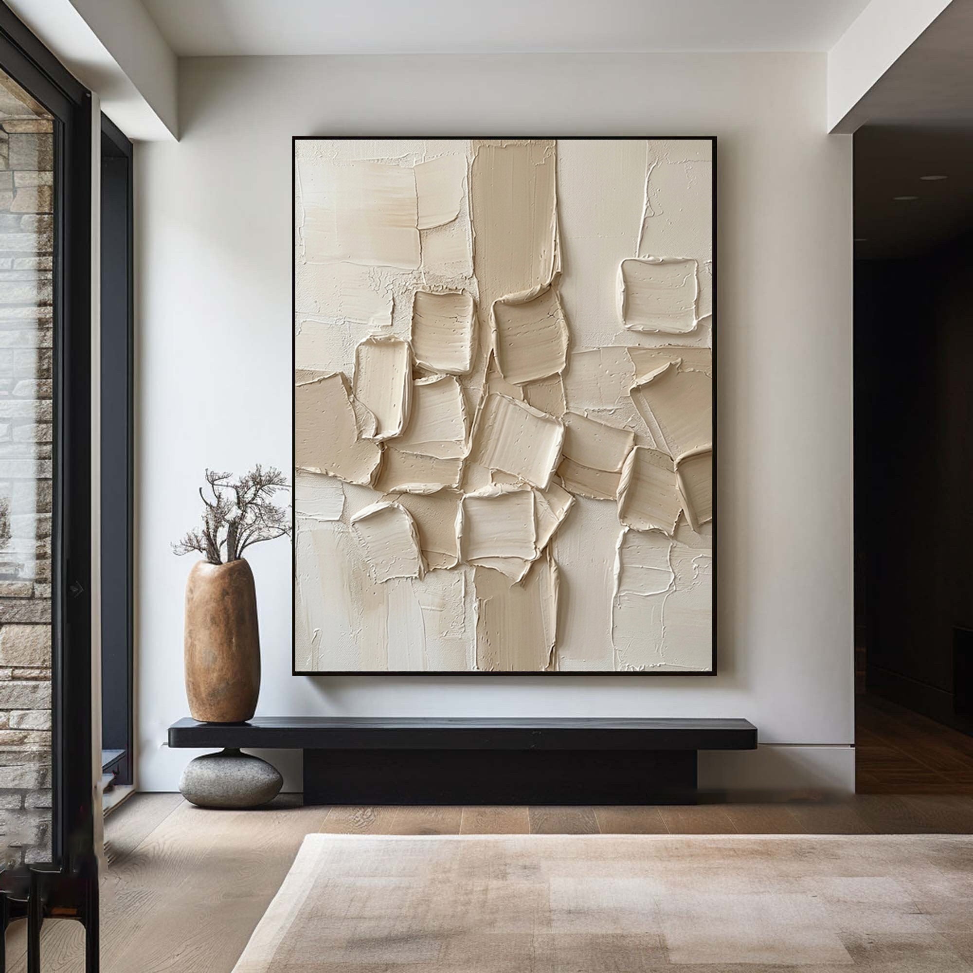 Large Beige Impasto Wall Art Contemporary Textured Painting
