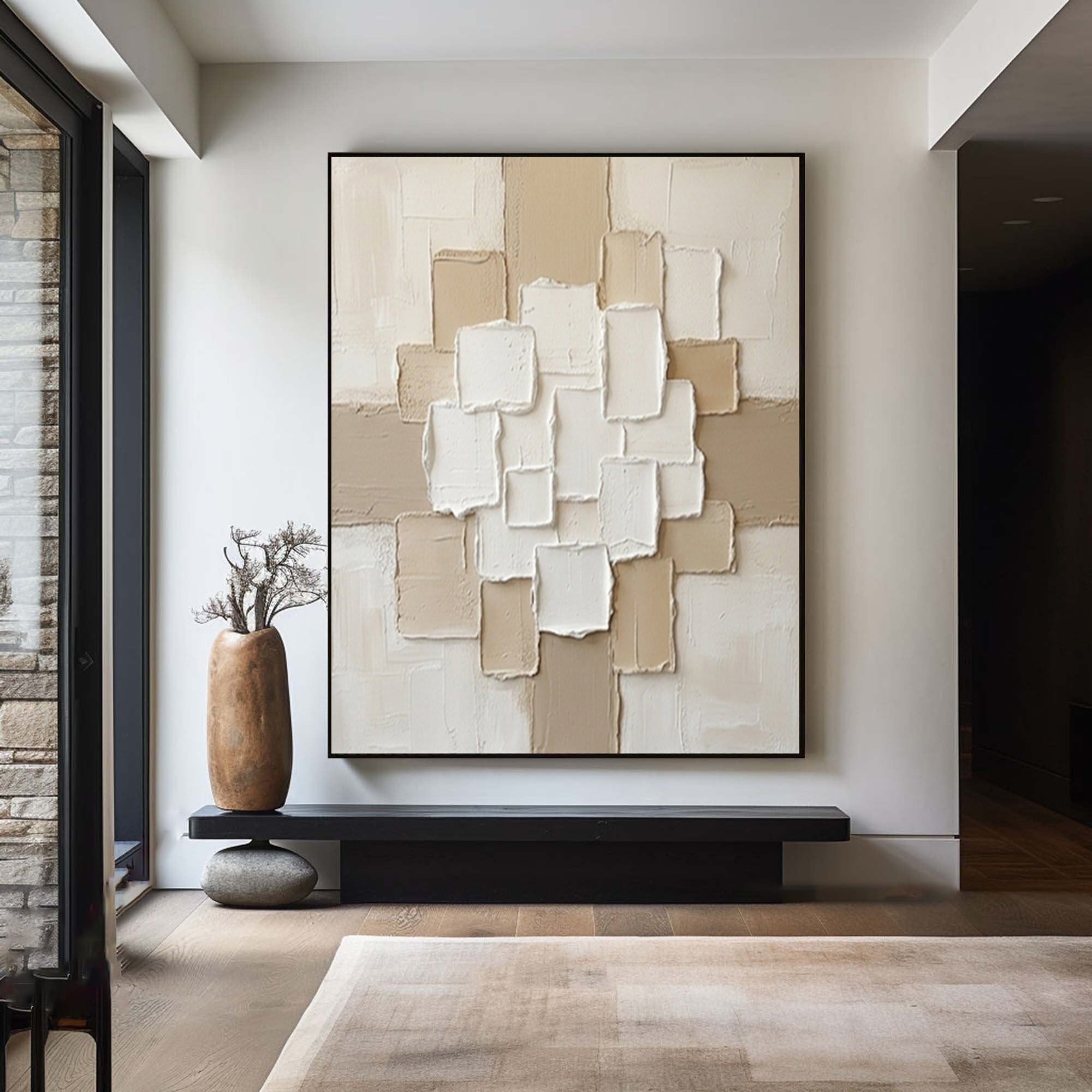 Large Beige Composition Textured Canvas Art Modern Neutral Wall Decor