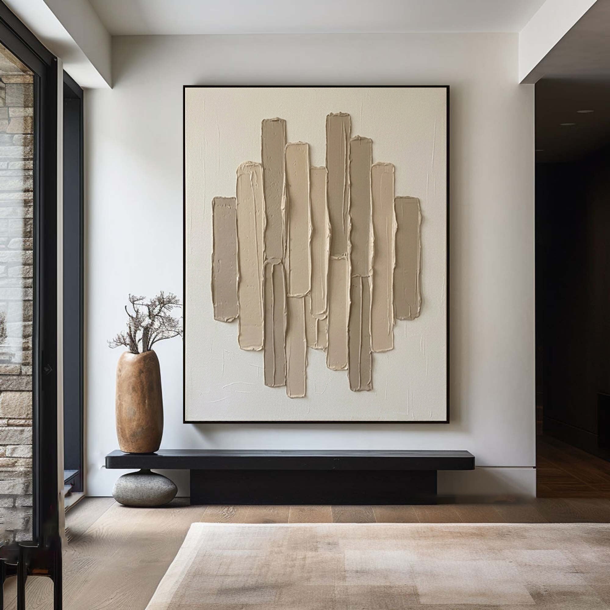 Large Beige Architectural Texture Canvas Art Modern Neutral Wall Decor