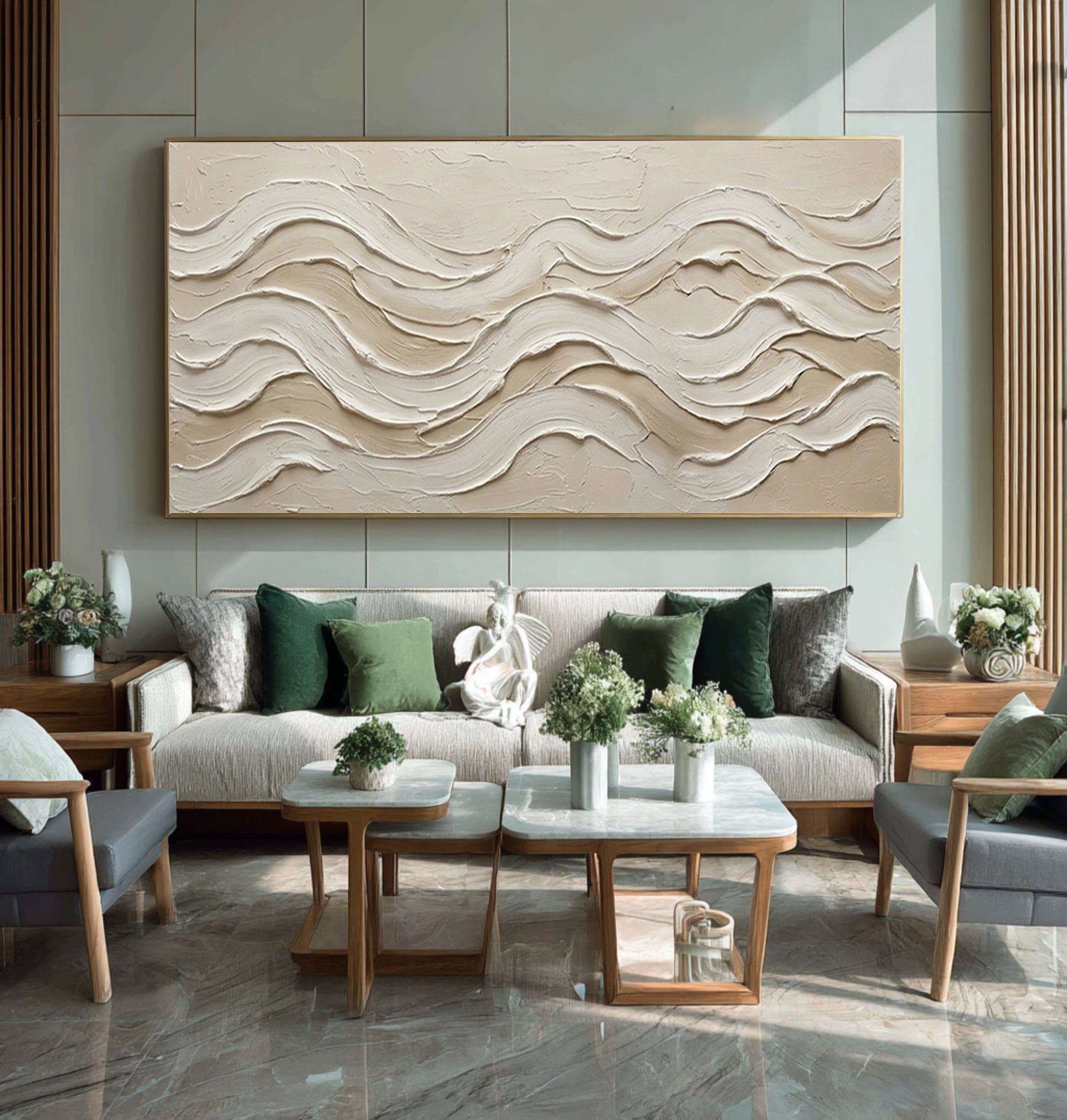 Large Neutral Textured Wall Art Modern Beige Wave Canvas Painting | KeiraArt