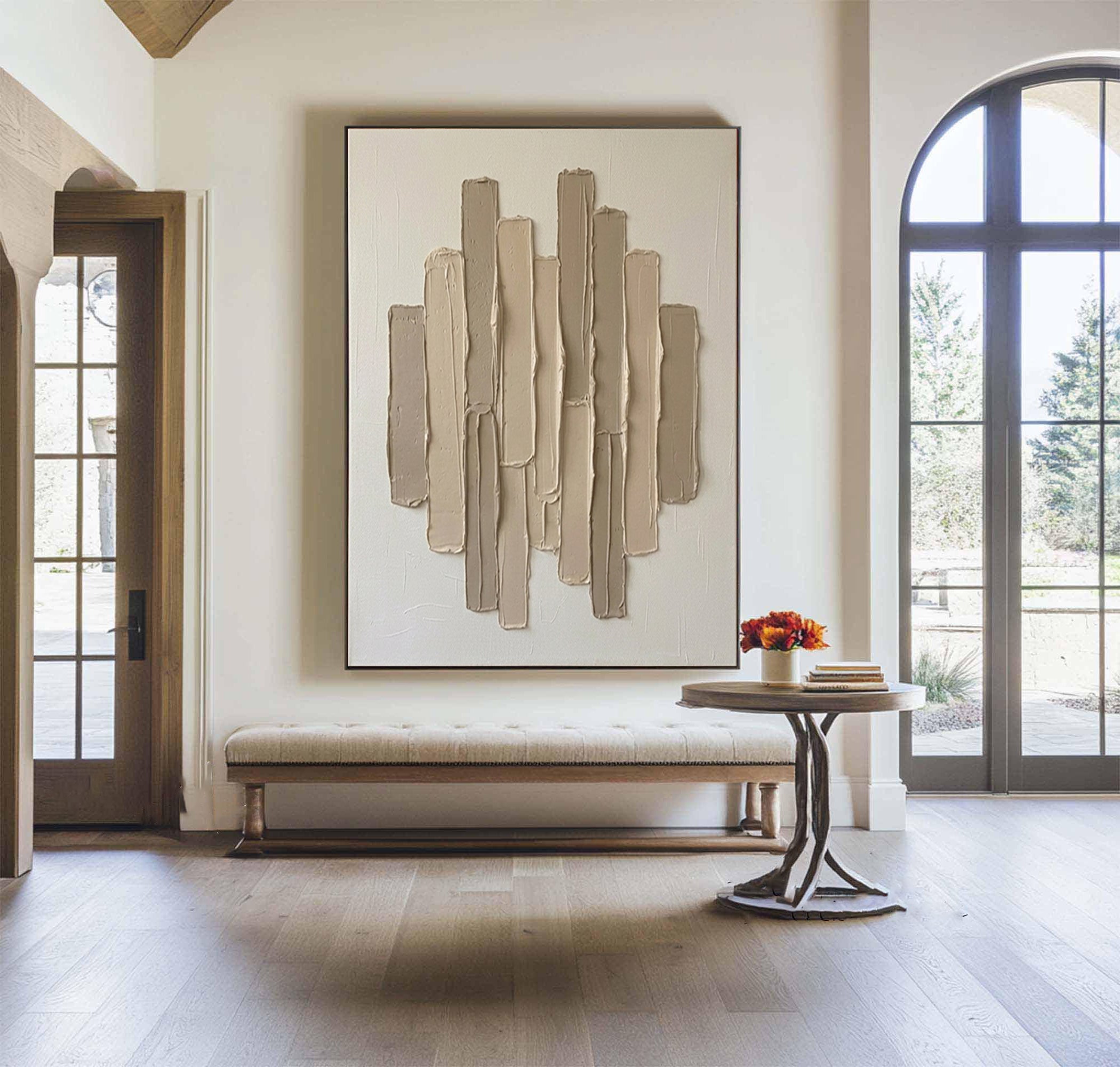 Large Beige Architectural Texture Canvas Art Modern Neutral Wall Decor