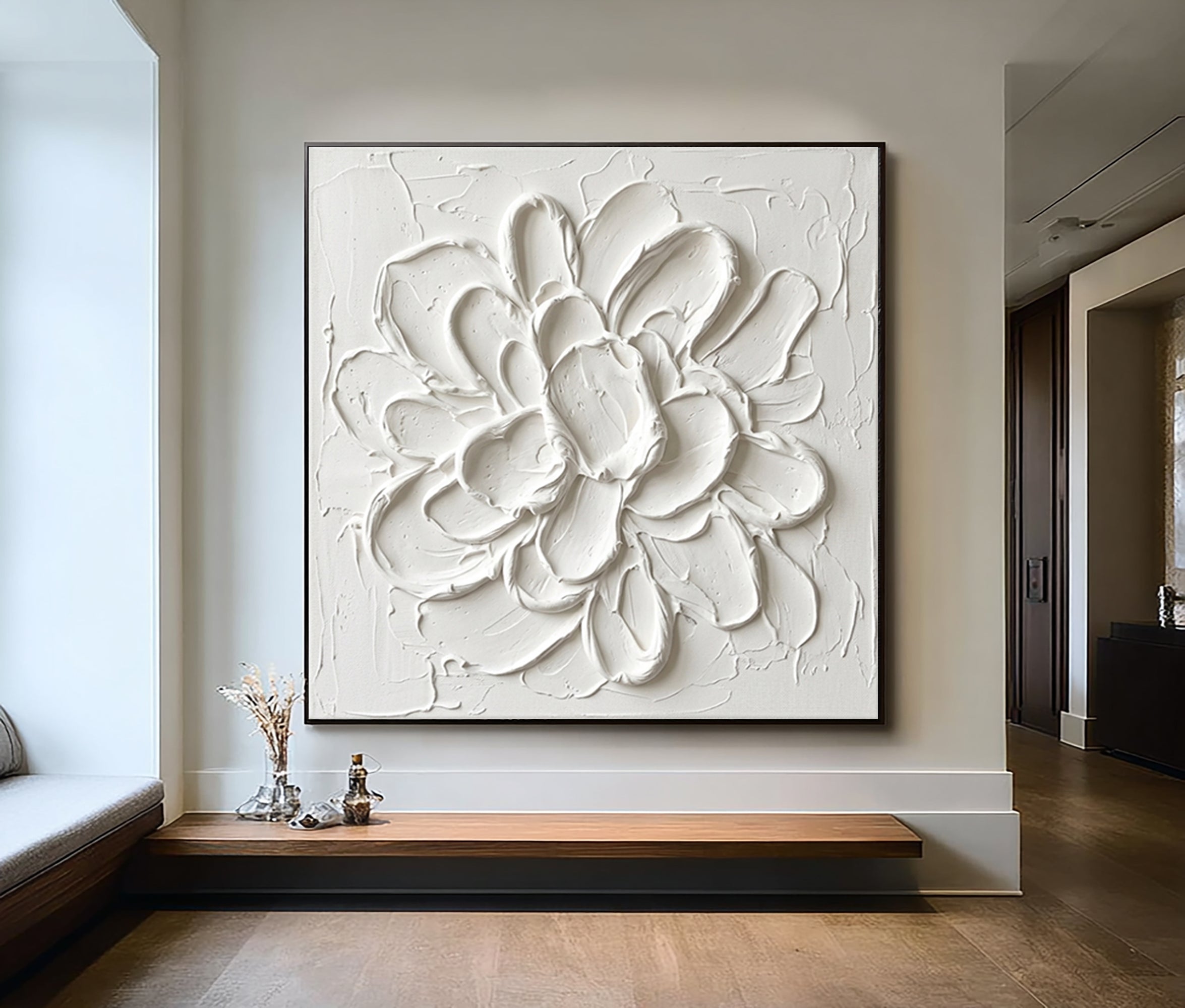 Large Handcrafted Floral Texture Canvas Art Luxury Minimalist Wall Decor