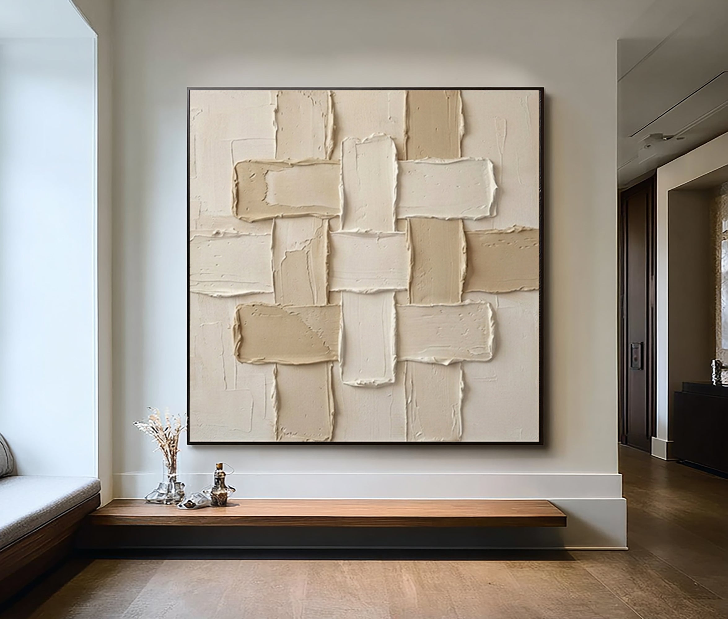 Large Modern Woven Relief Wall Art Neutral Abstract Painting
