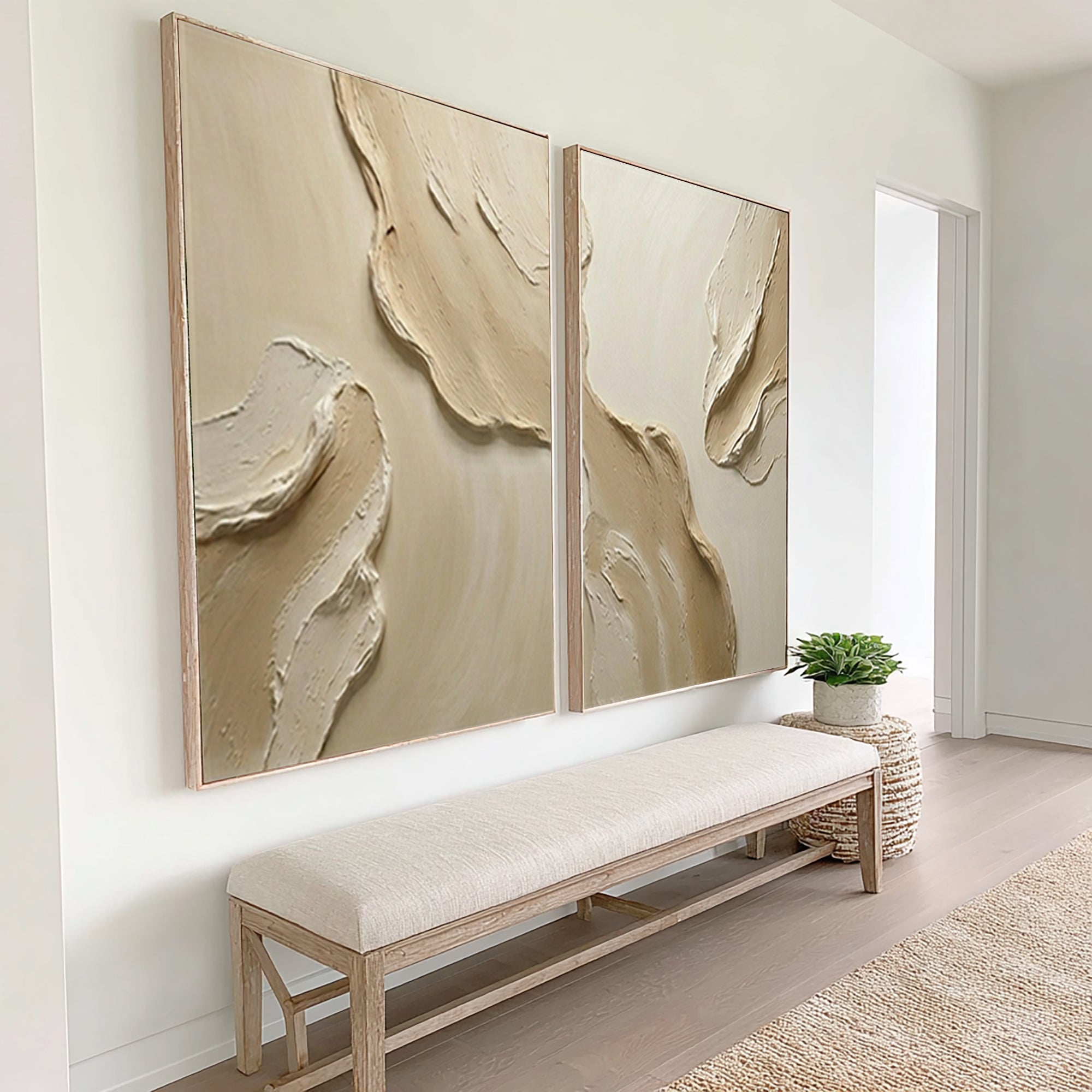Large Hand Painted Textured Diptych Abstract Wall Art Neutral Tones | KeiraArt
