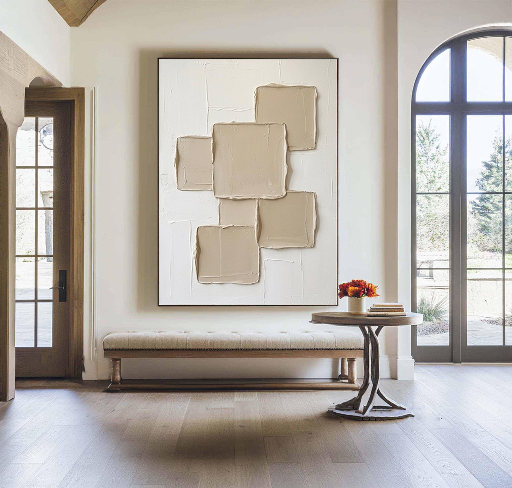 Large Architectural Relief Wall Art Modern Neutral Canvas Painting