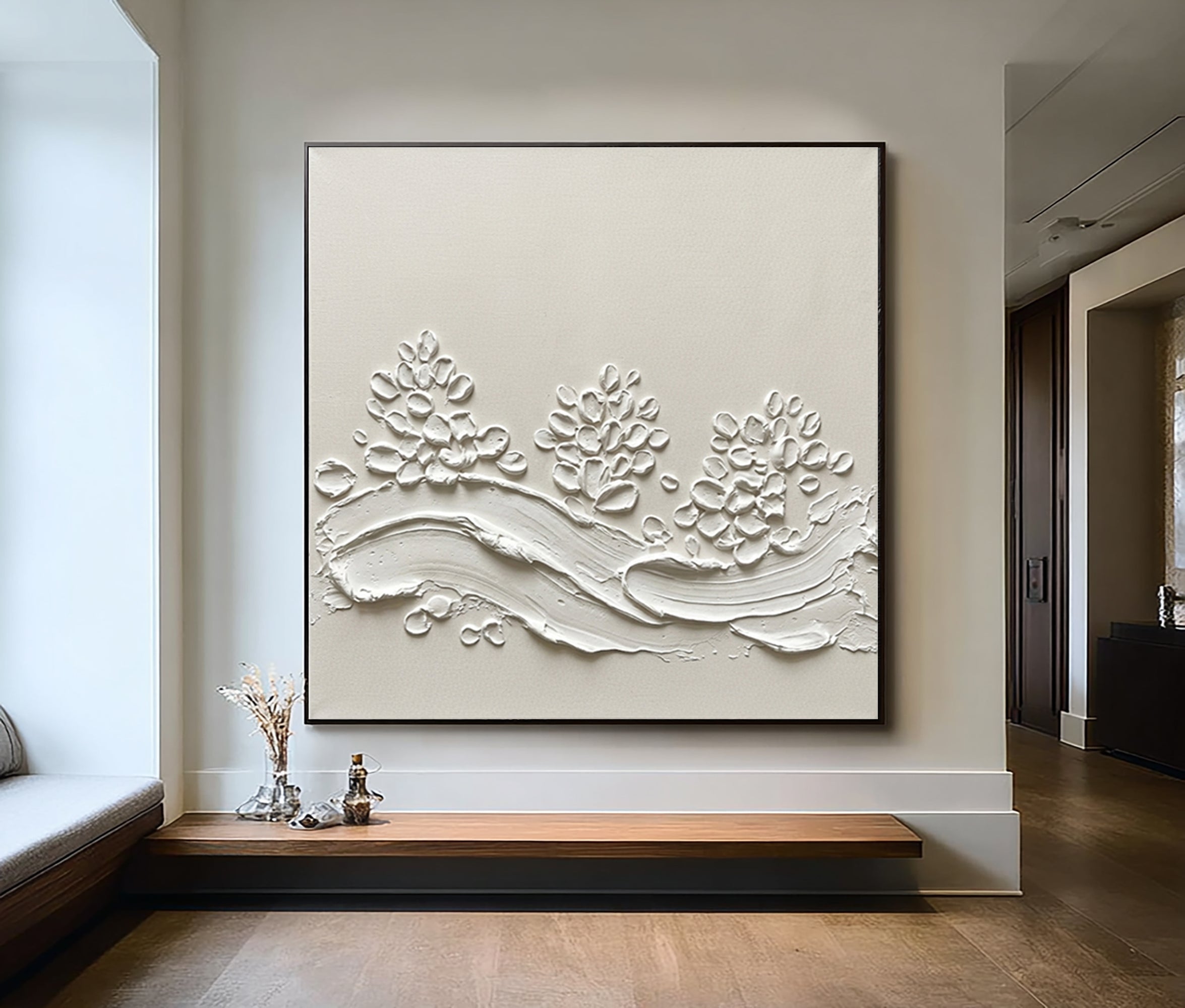 Large Organic Plaster Composition Wall Art Contemporary Neutral Textured Painting