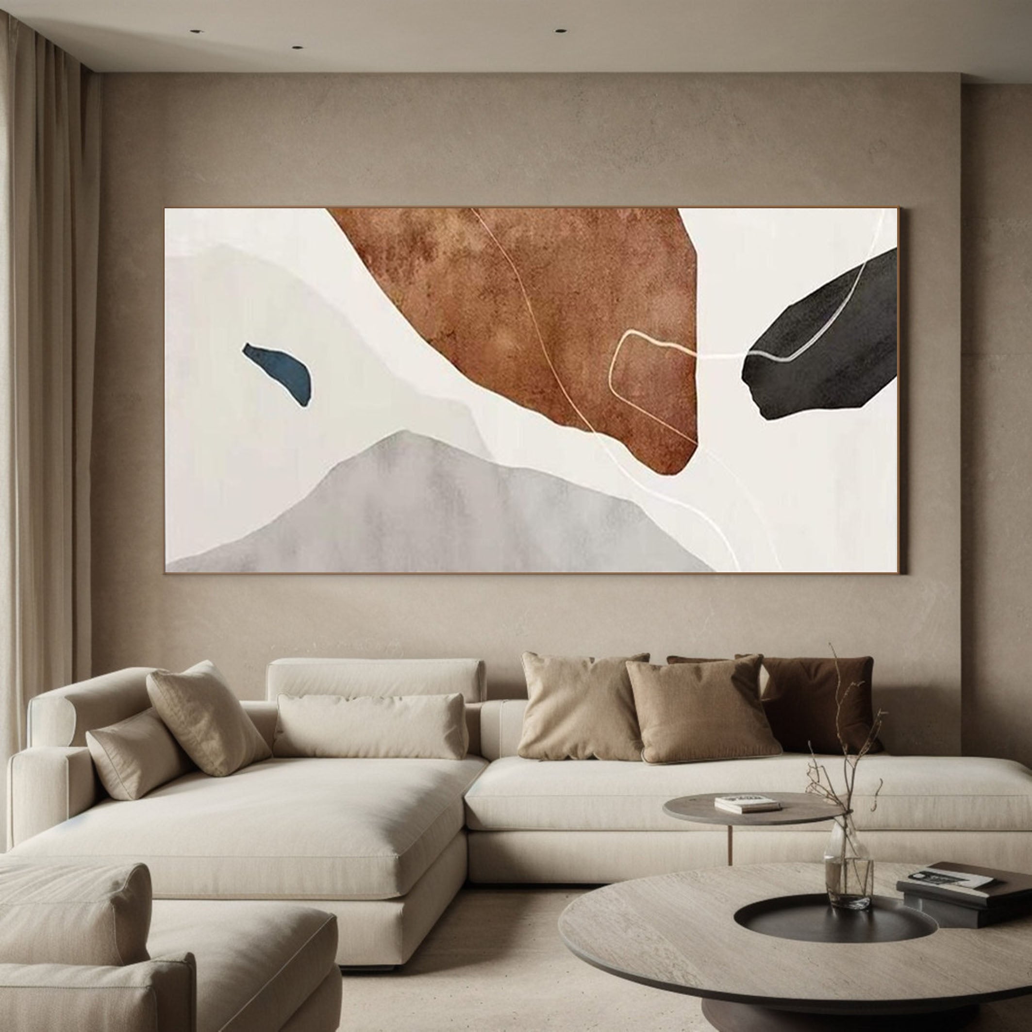 Abstract Geometry Large Neutral Tones Canvas Art #MCP 030