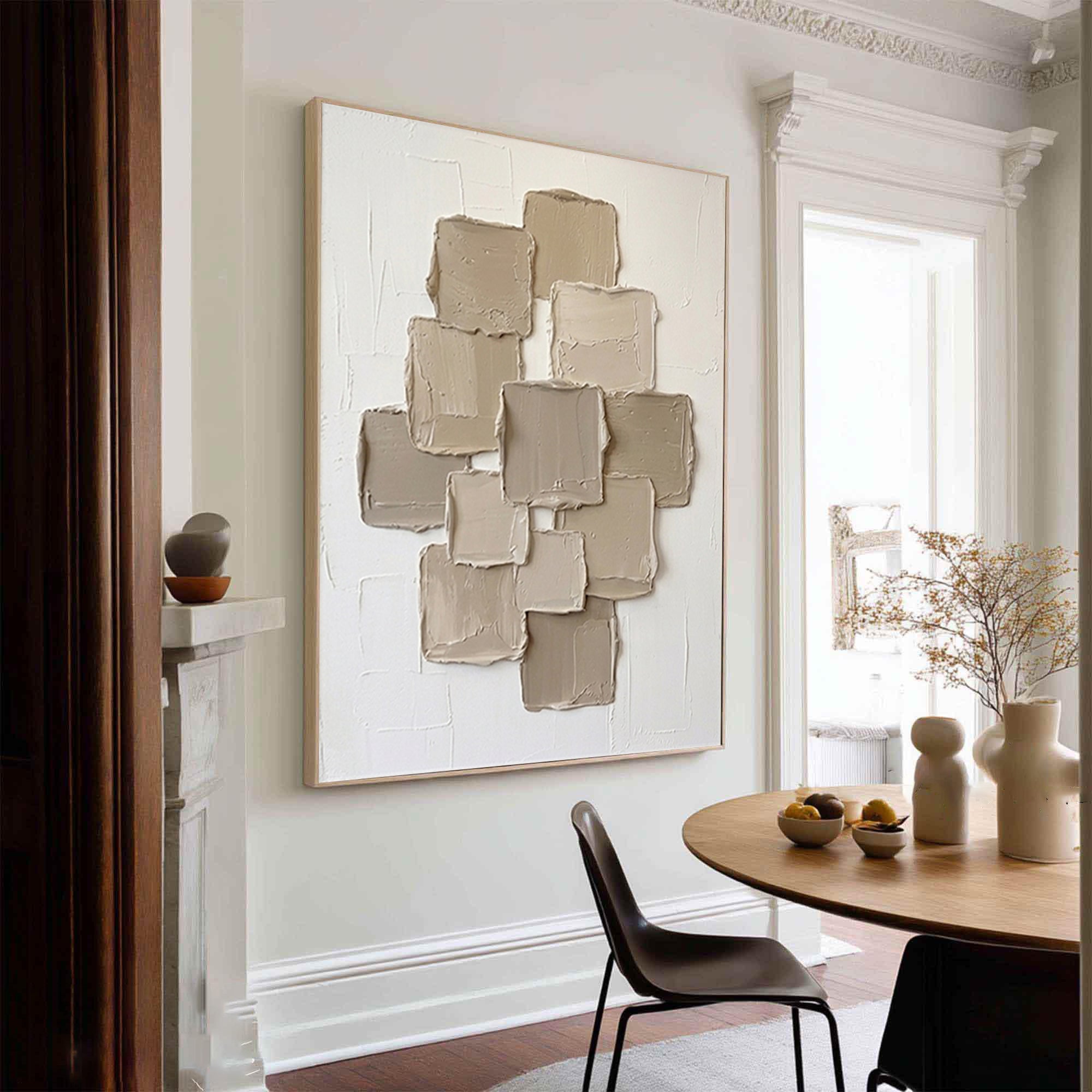Large Neutral Cluster Textured Canvas Art Minimalist Architectural Wall Decor